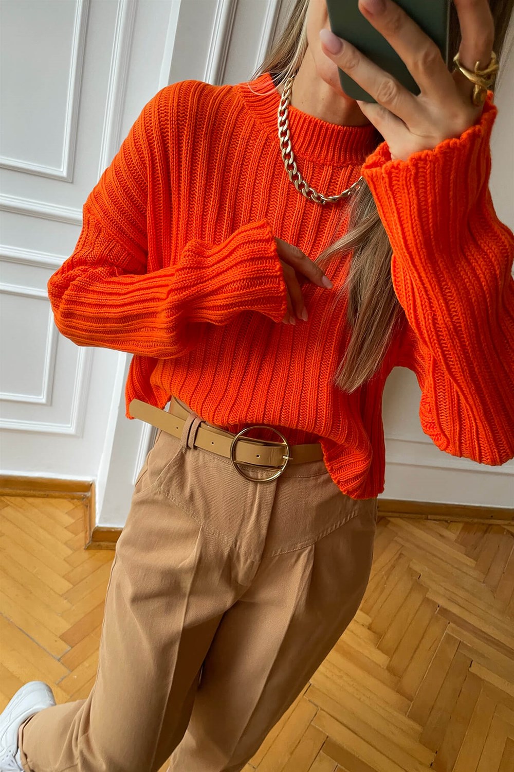 Camel Duble Paça Kemerli Gabardin Pantolon