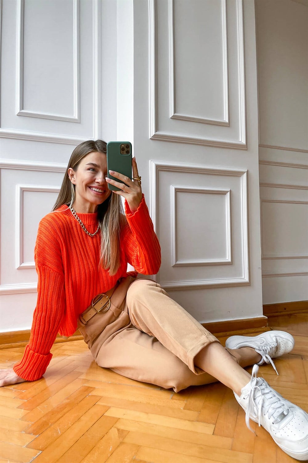 Camel Duble Paça Kemerli Gabardin Pantolon