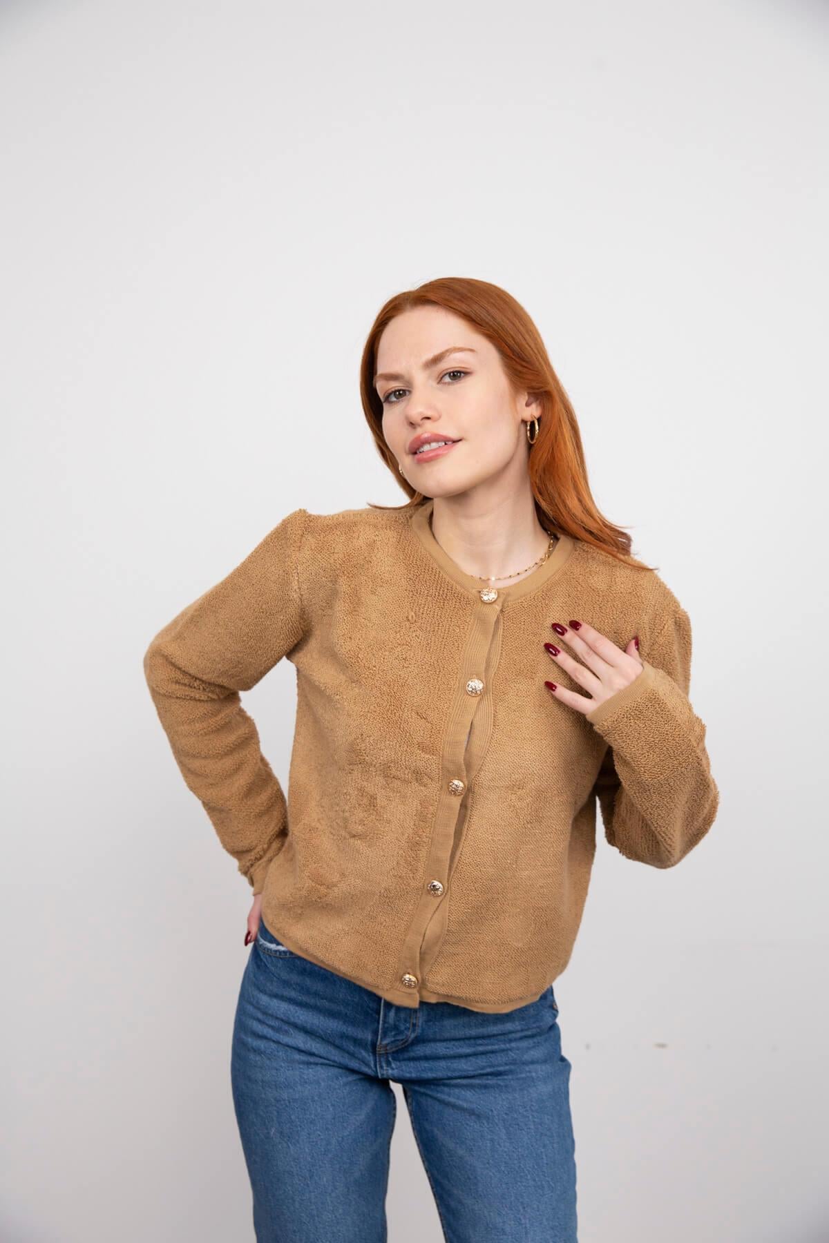 Camel Gold Düğmeli Yumoş Hırka