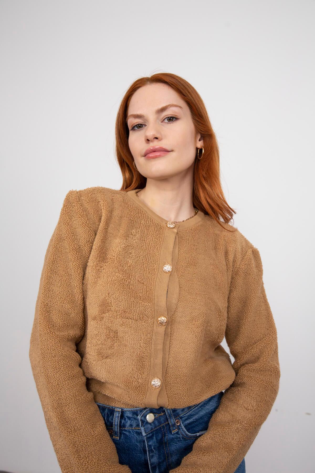 Camel Gold Düğmeli Yumoş Hırka