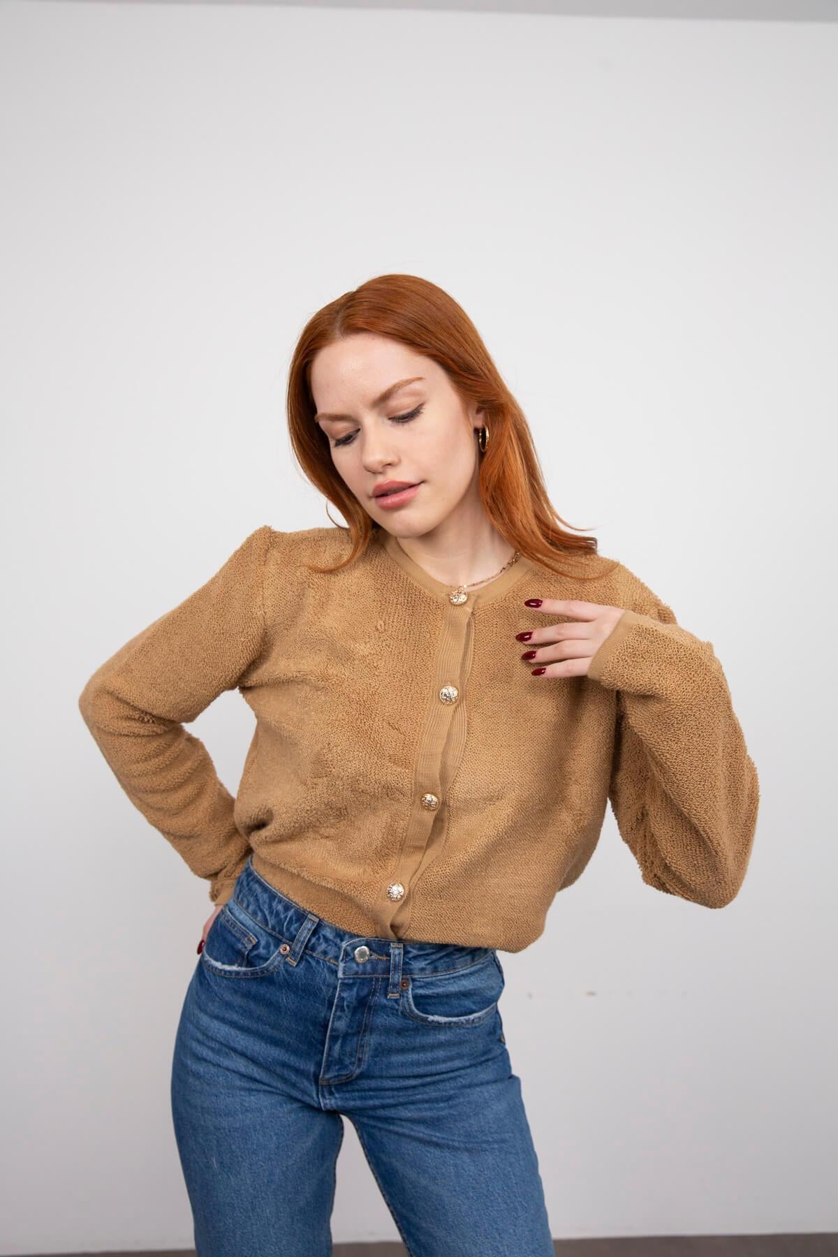 Camel Gold Düğmeli Yumoş Hırka
