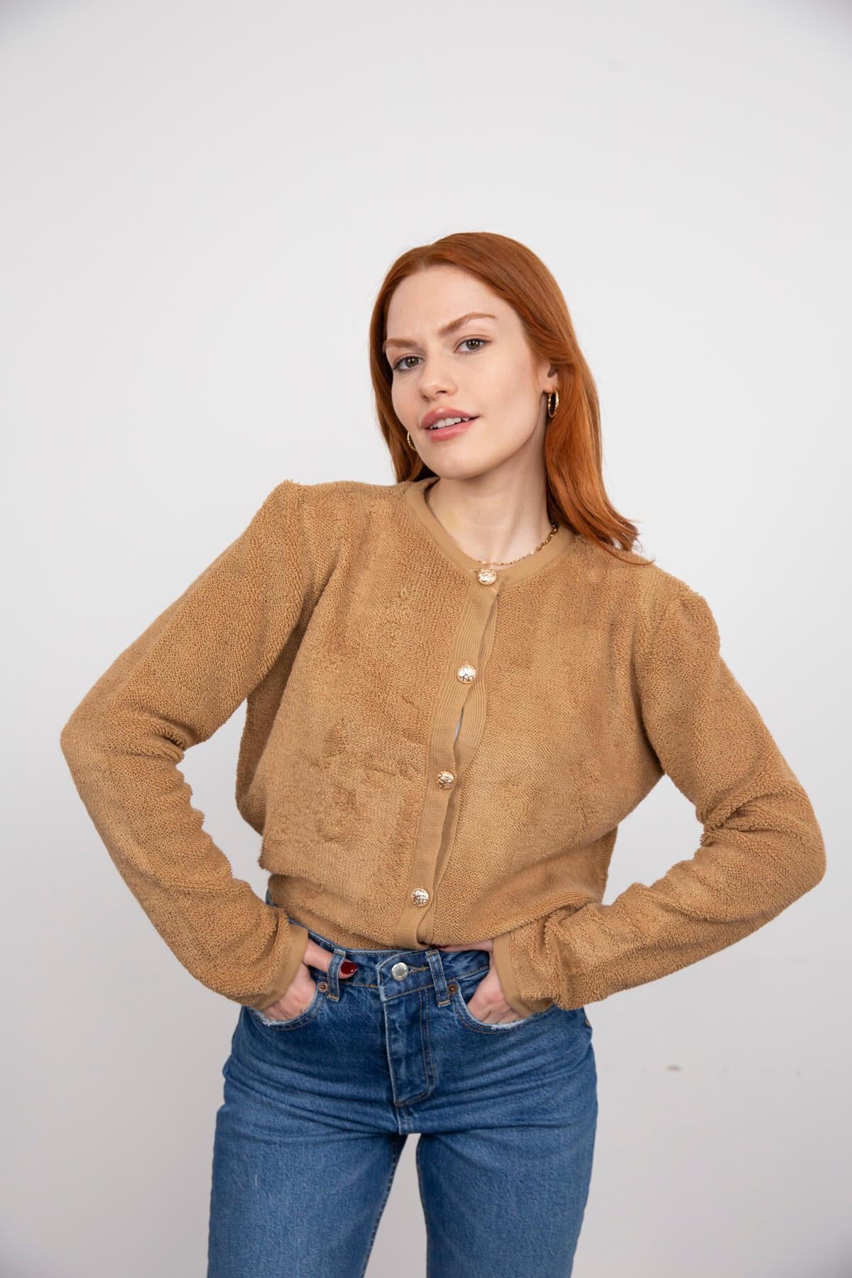 Camel Gold Düğmeli Yumoş Hırka