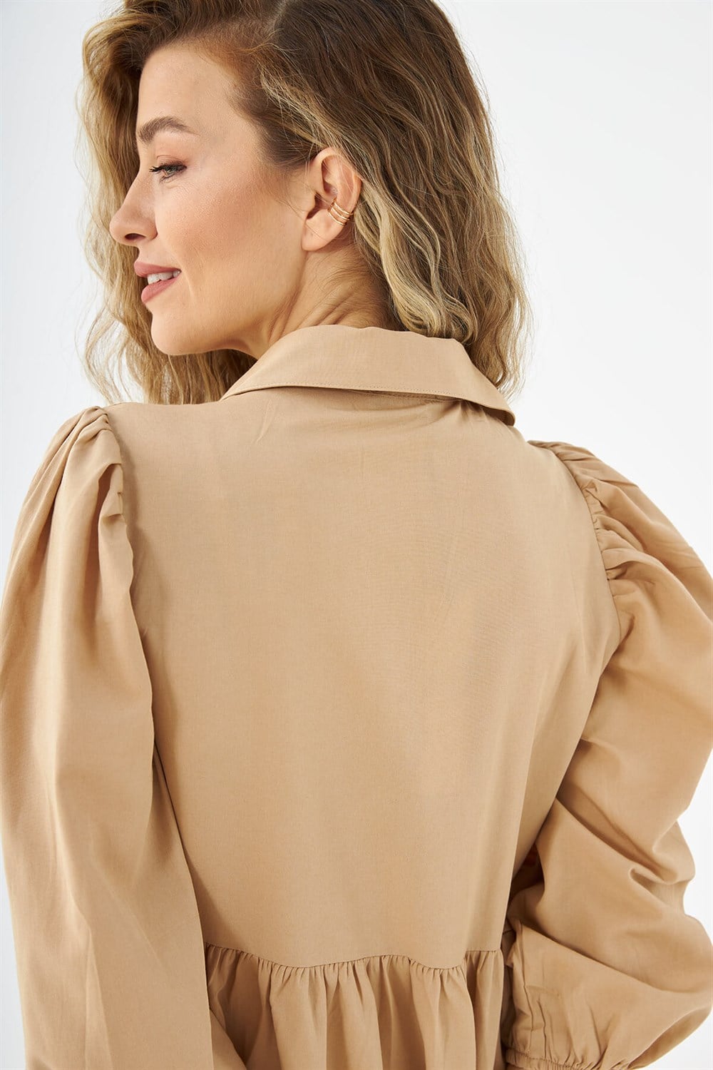 Camel Karpuz Kol Poplin Elbise
