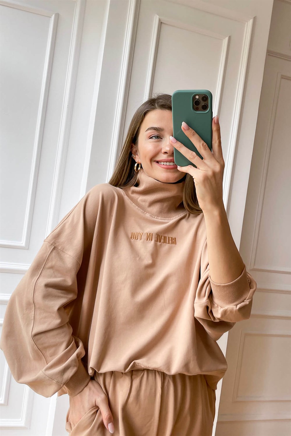 Camel Nakışlı Balıkçı Yaka Eşofman Takımı