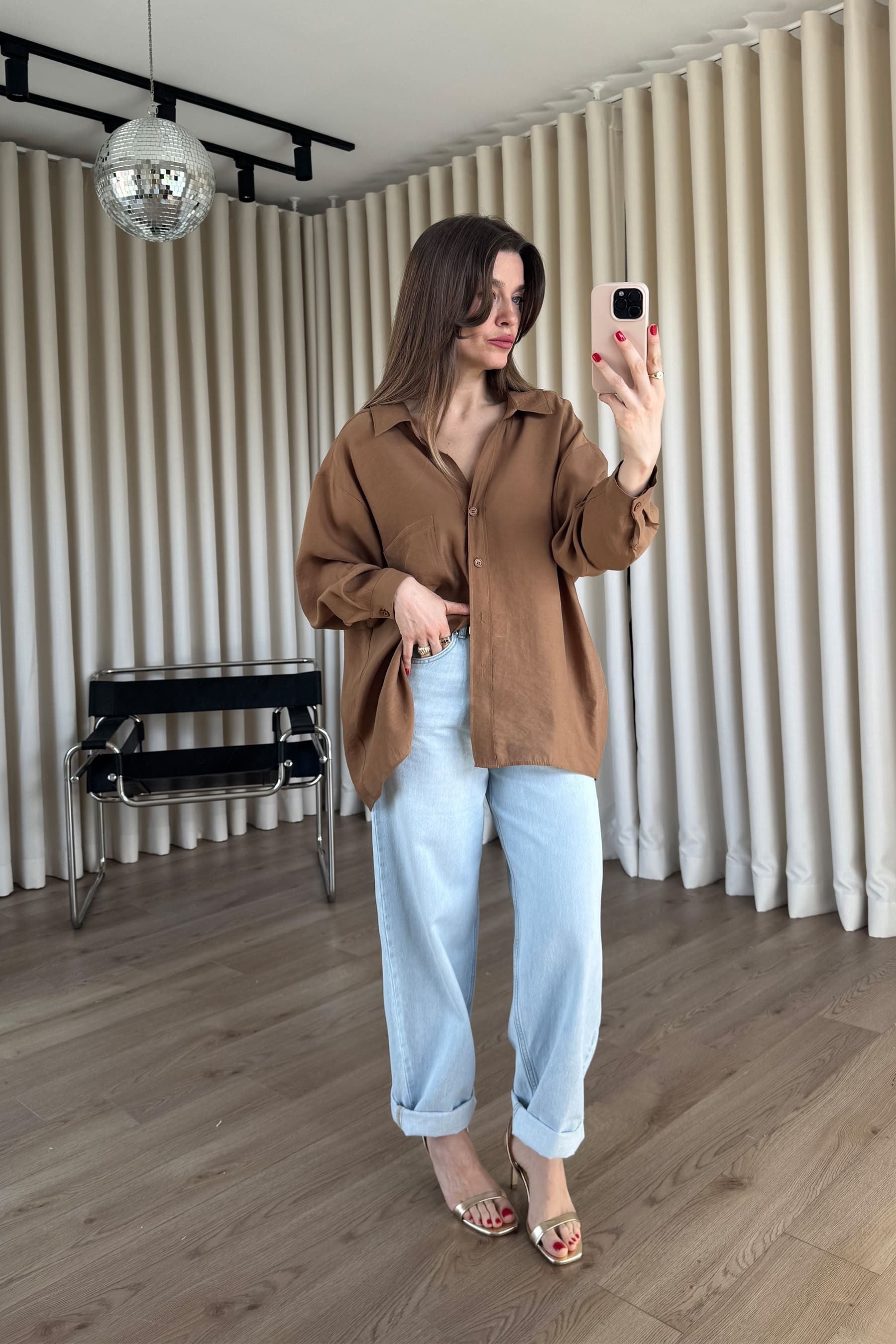 Camel Oversize Modal Kumaş Gömlek