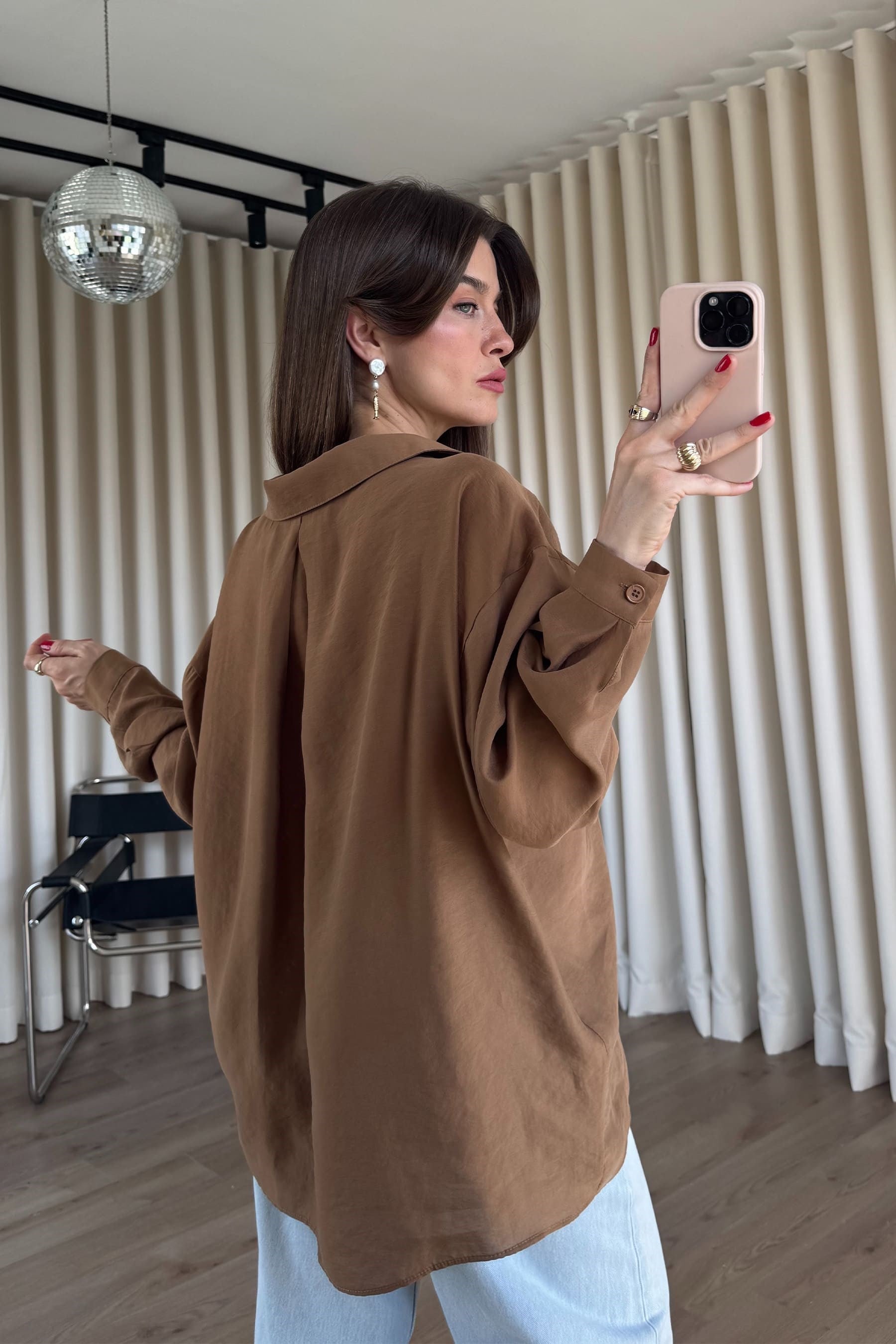 Camel Oversize Modal Kumaş Gömlek