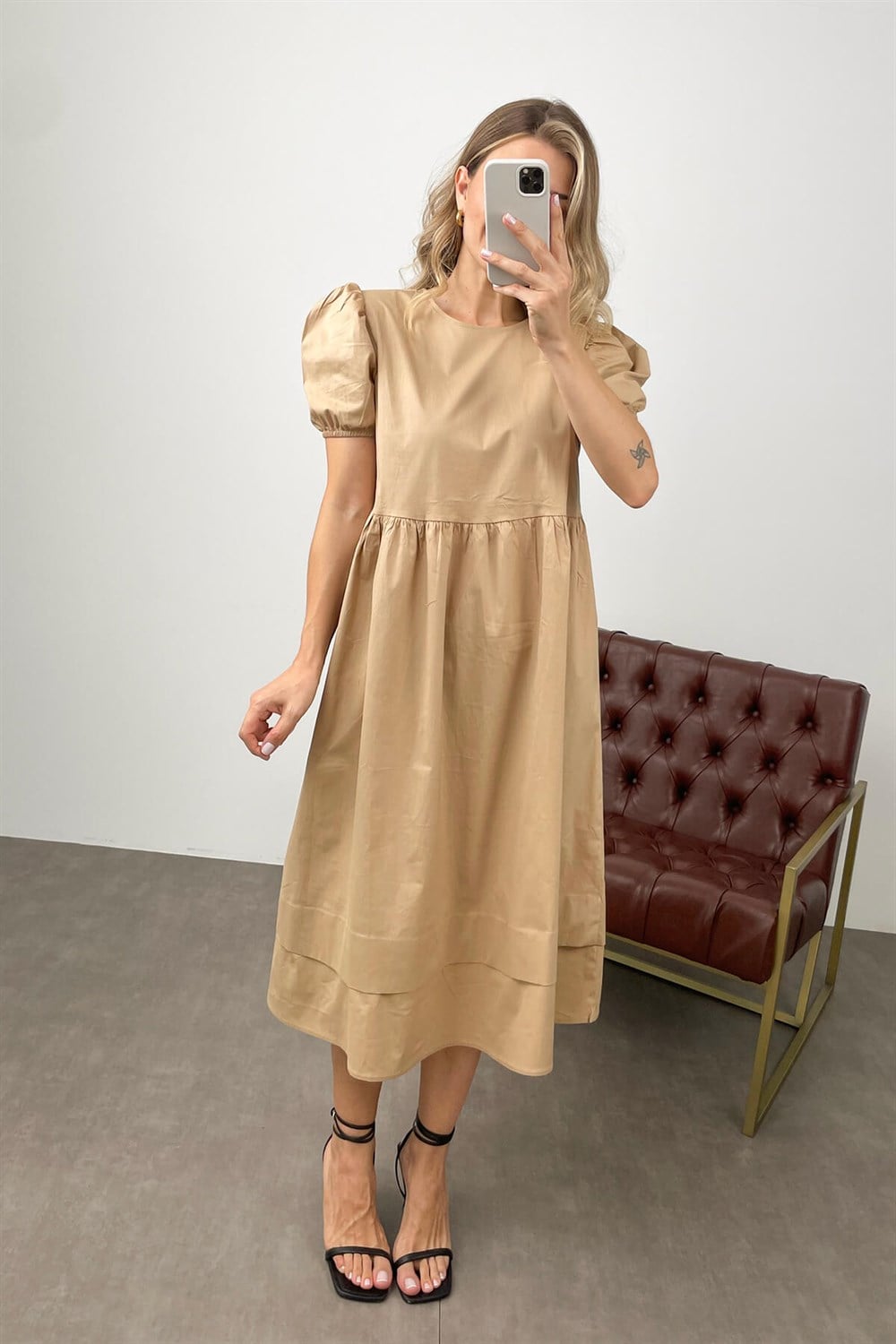 Camel Poplin Elbise