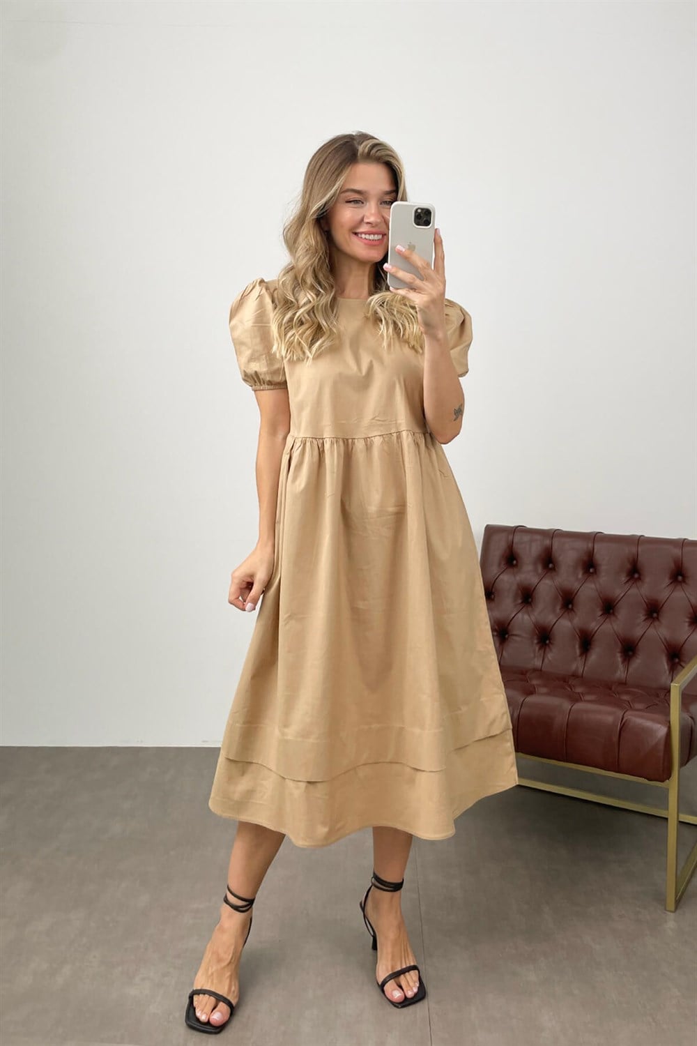 Camel Poplin Elbise