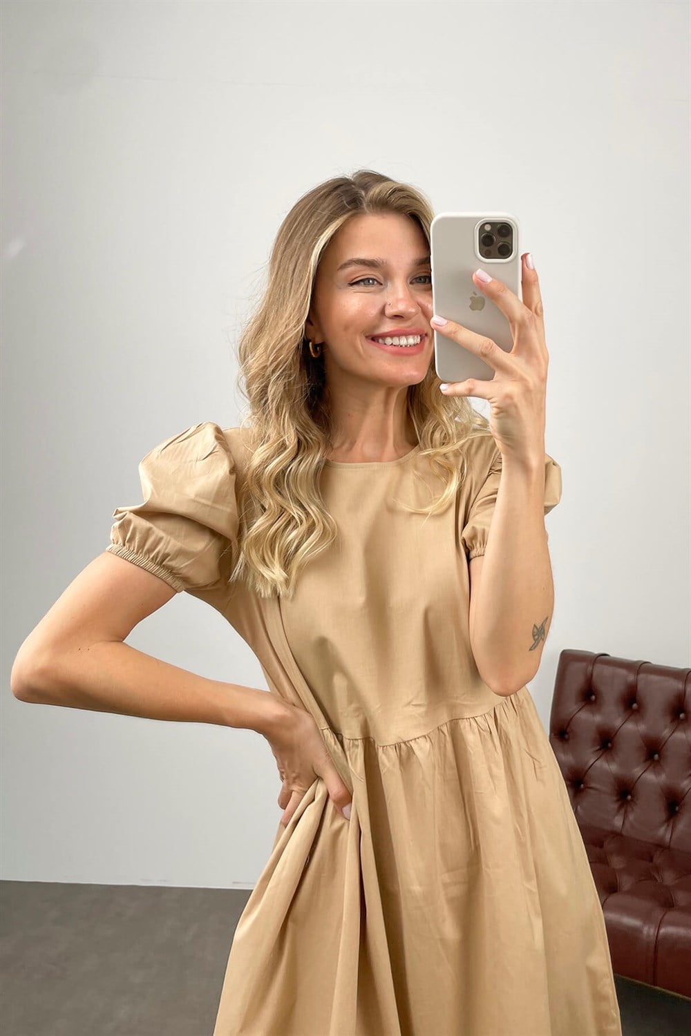 Camel Poplin Elbise