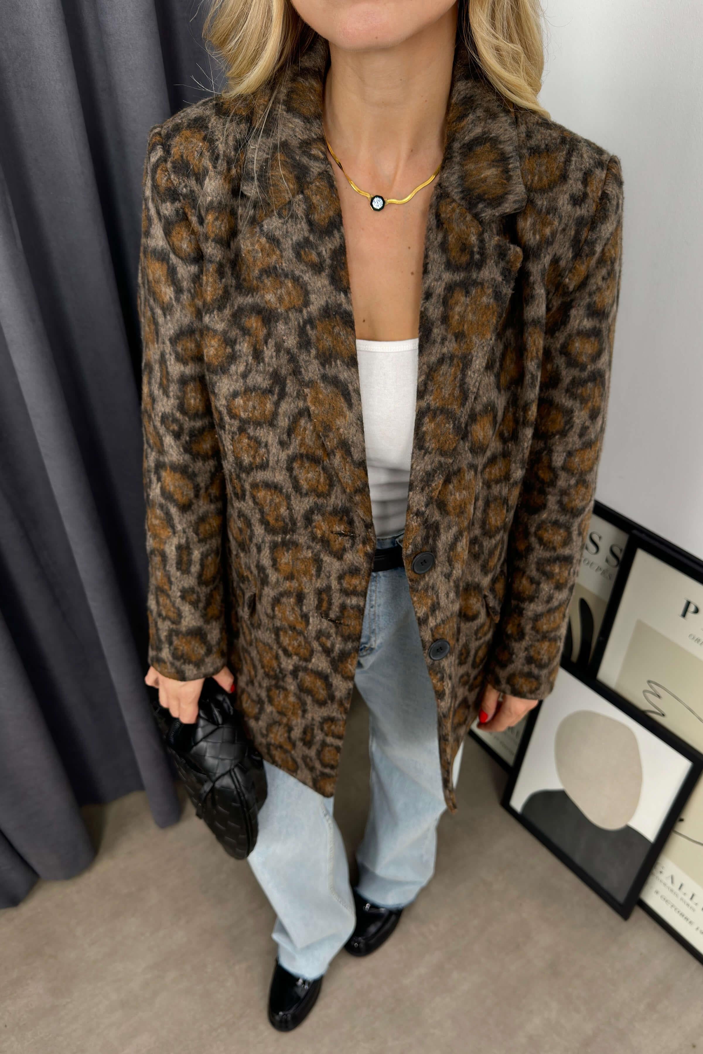 Denzel Leopar Desenli Astarlı Blazer Ceket