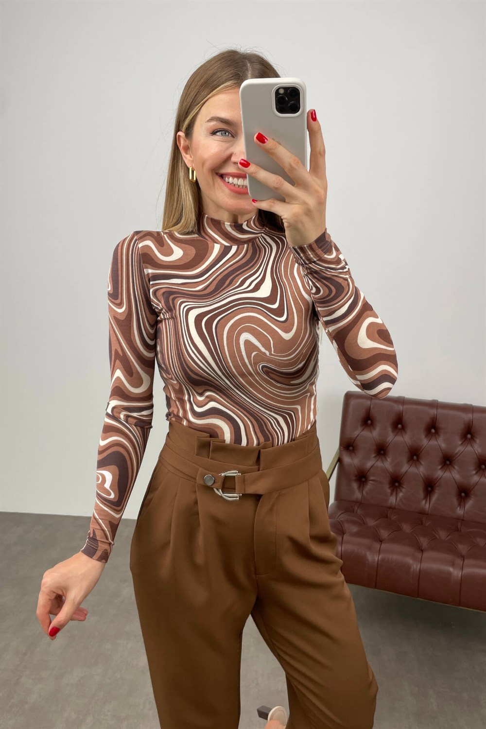 Ebru Desen Balıkçı Yaka Bluz