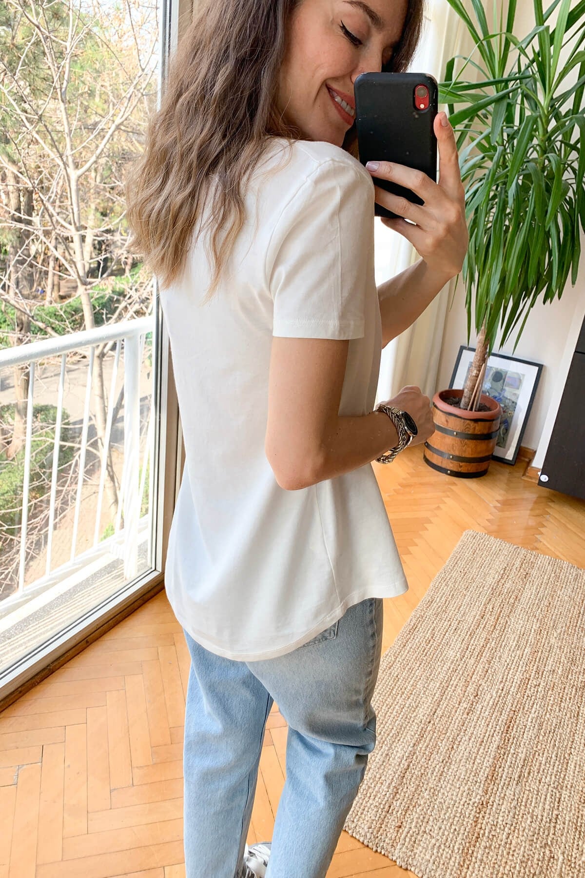 Ekru Bisiklet Yaka Basic T-Shirt