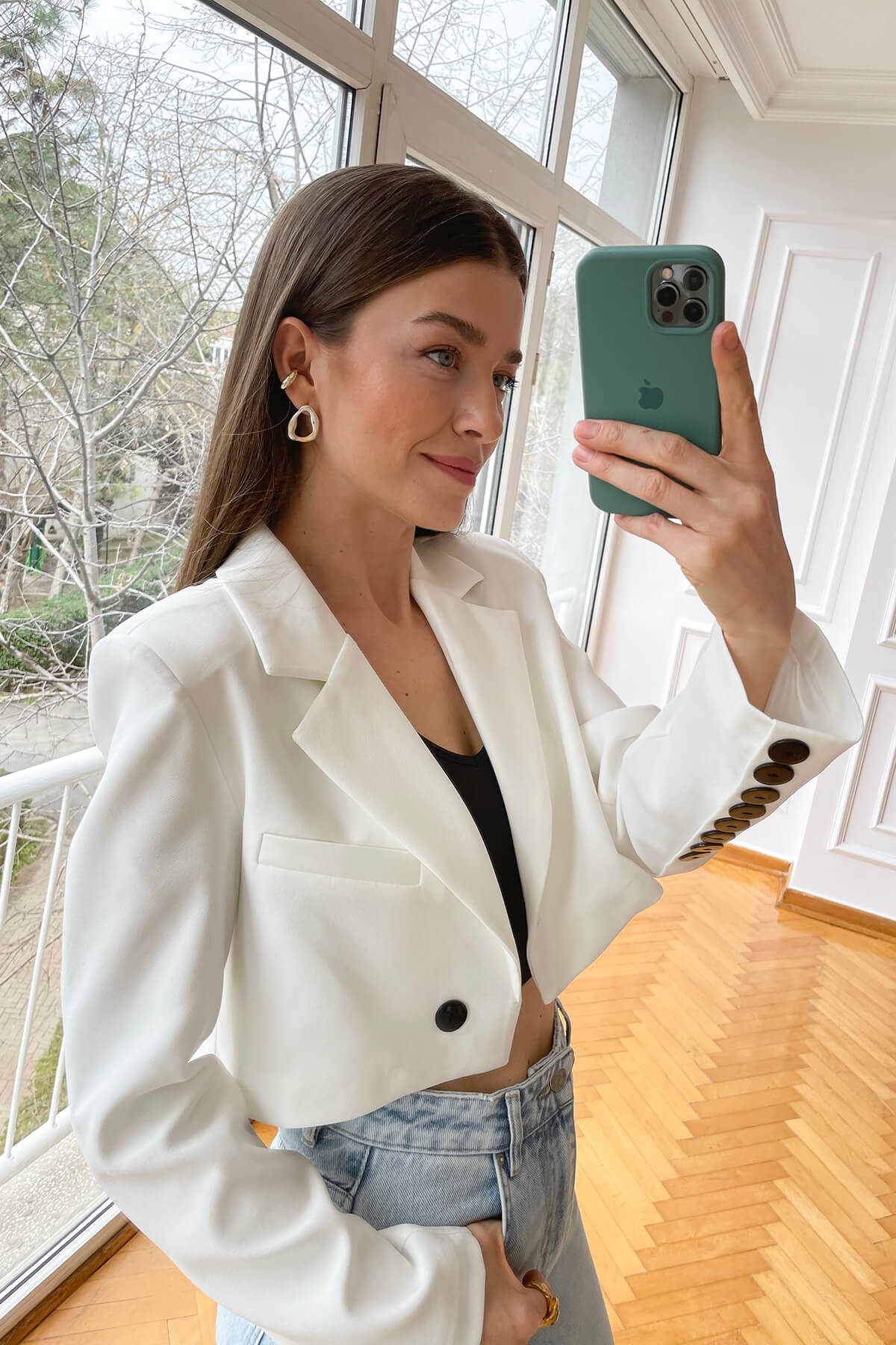 Ekru Crop Ceket