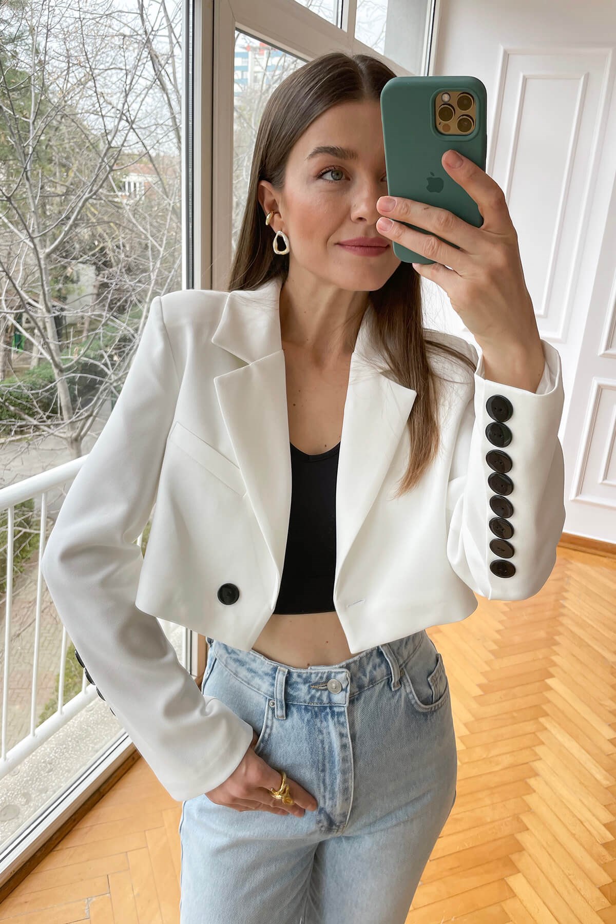 Ekru Crop Ceket