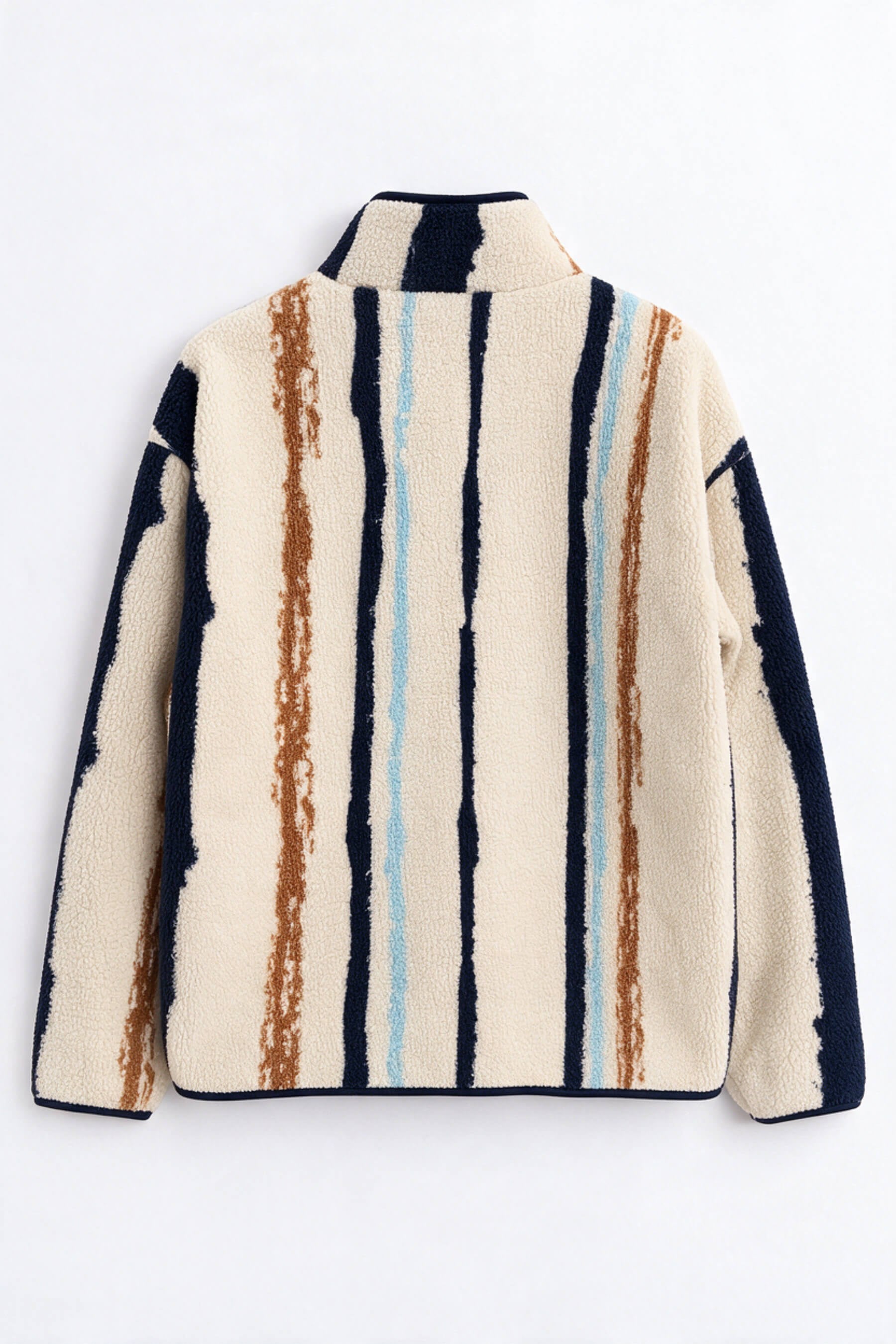 Ekru Lacivert Kahve Desenli Fermuarlı Oversize Peluş Sweatshirt