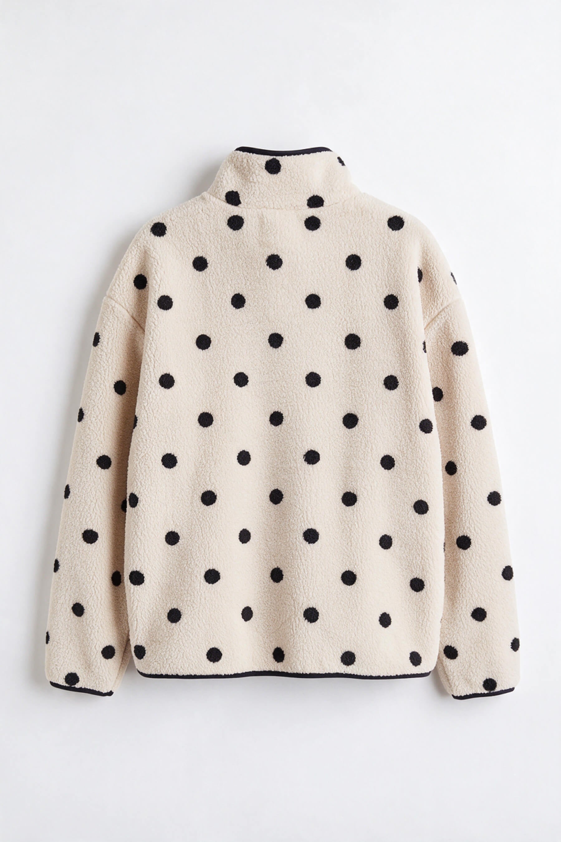 Ekru Lacivert Puantiyeli Fermuarlı Oversize Peluş Sweatshirt