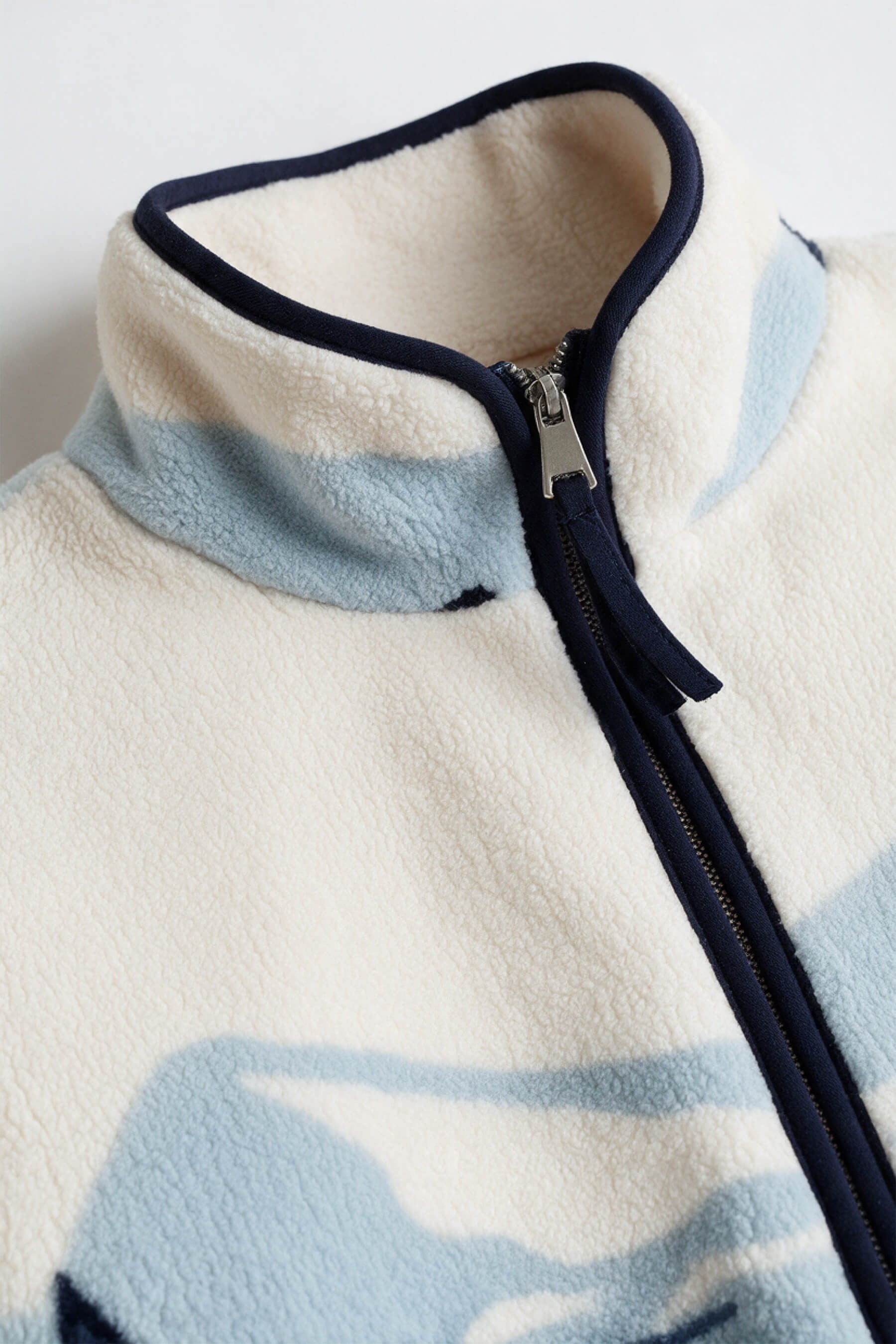 Ekru Mavi Lacivert Kış Desenli Ağaçlı Fermuarlı Oversize Peluş Sweatshirt