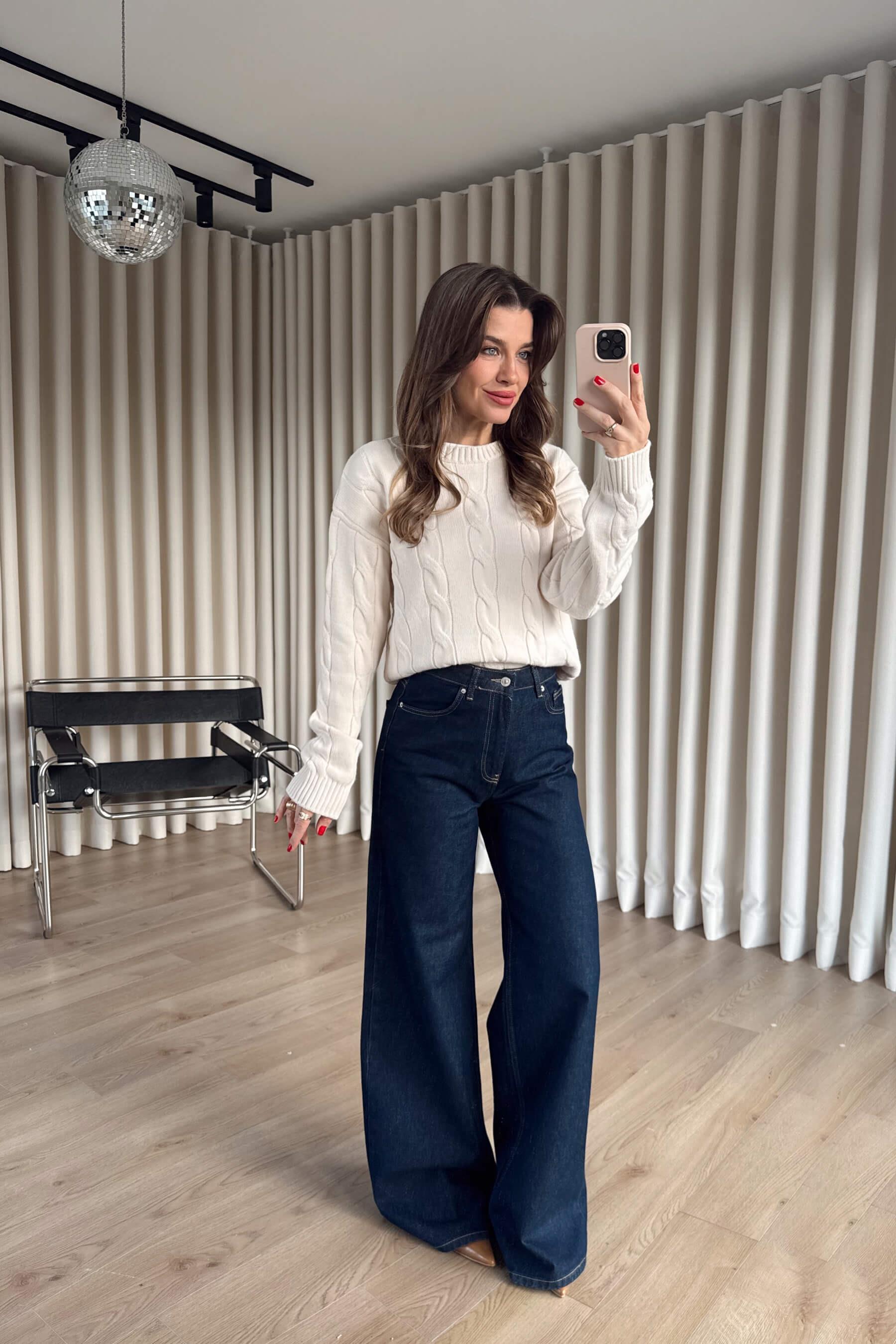 Ekru Örgü Model Triko Kazak