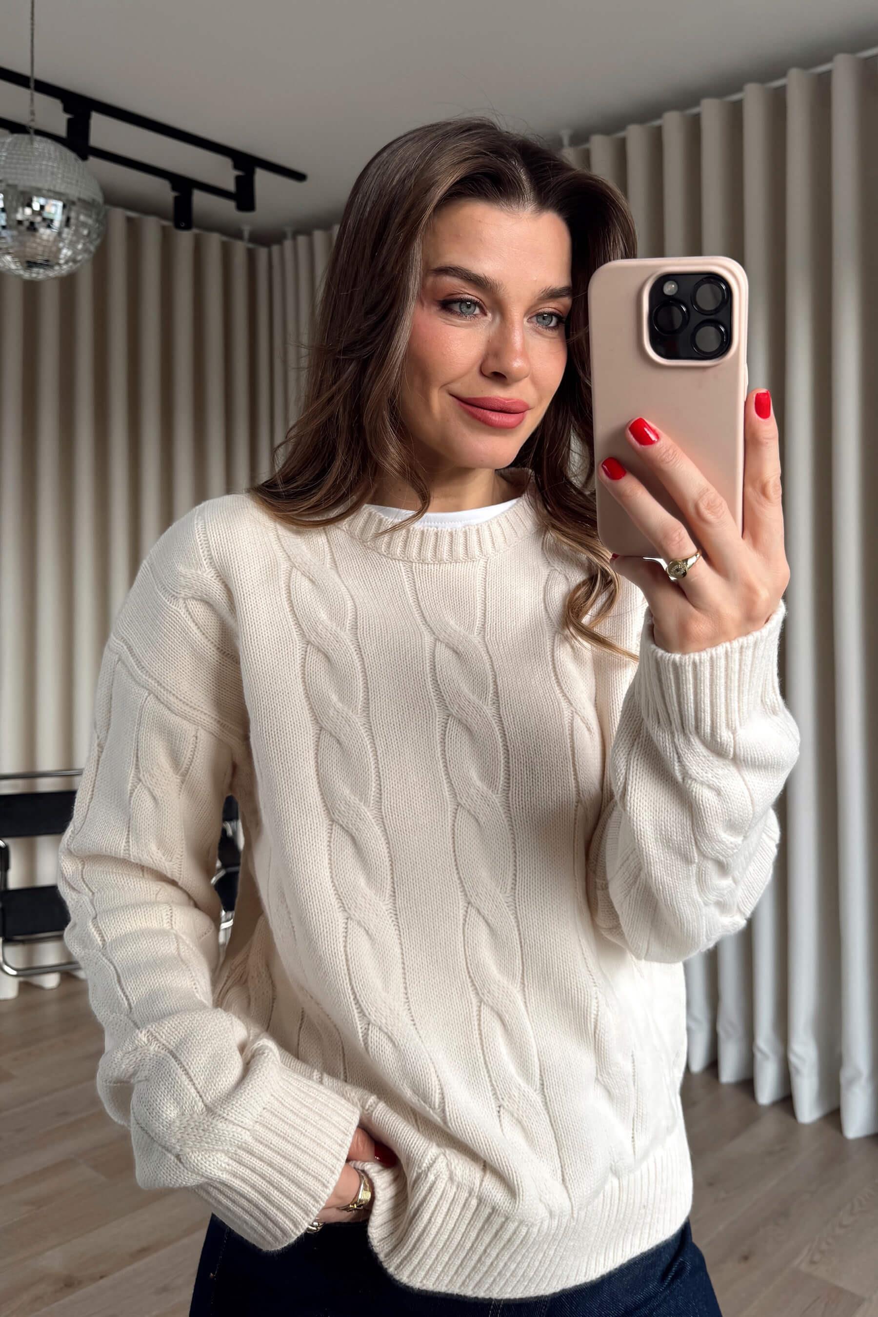 Ekru Örgü Model Triko Kazak