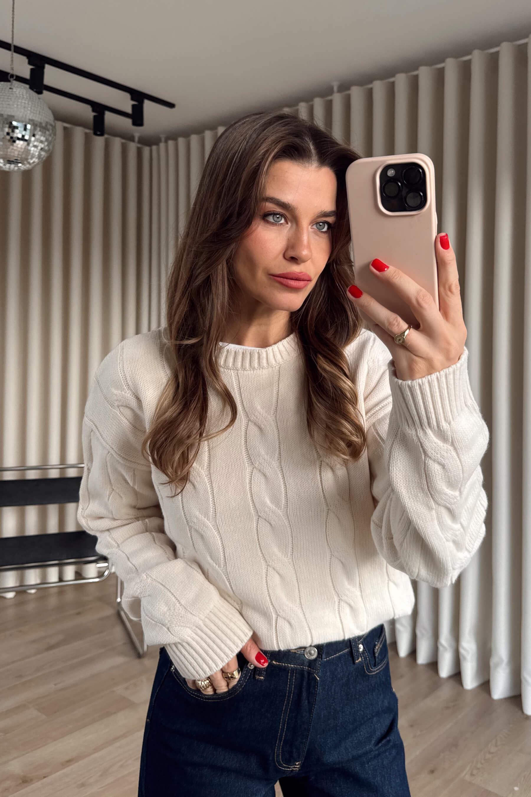 Ekru Örgü Model Triko Kazak