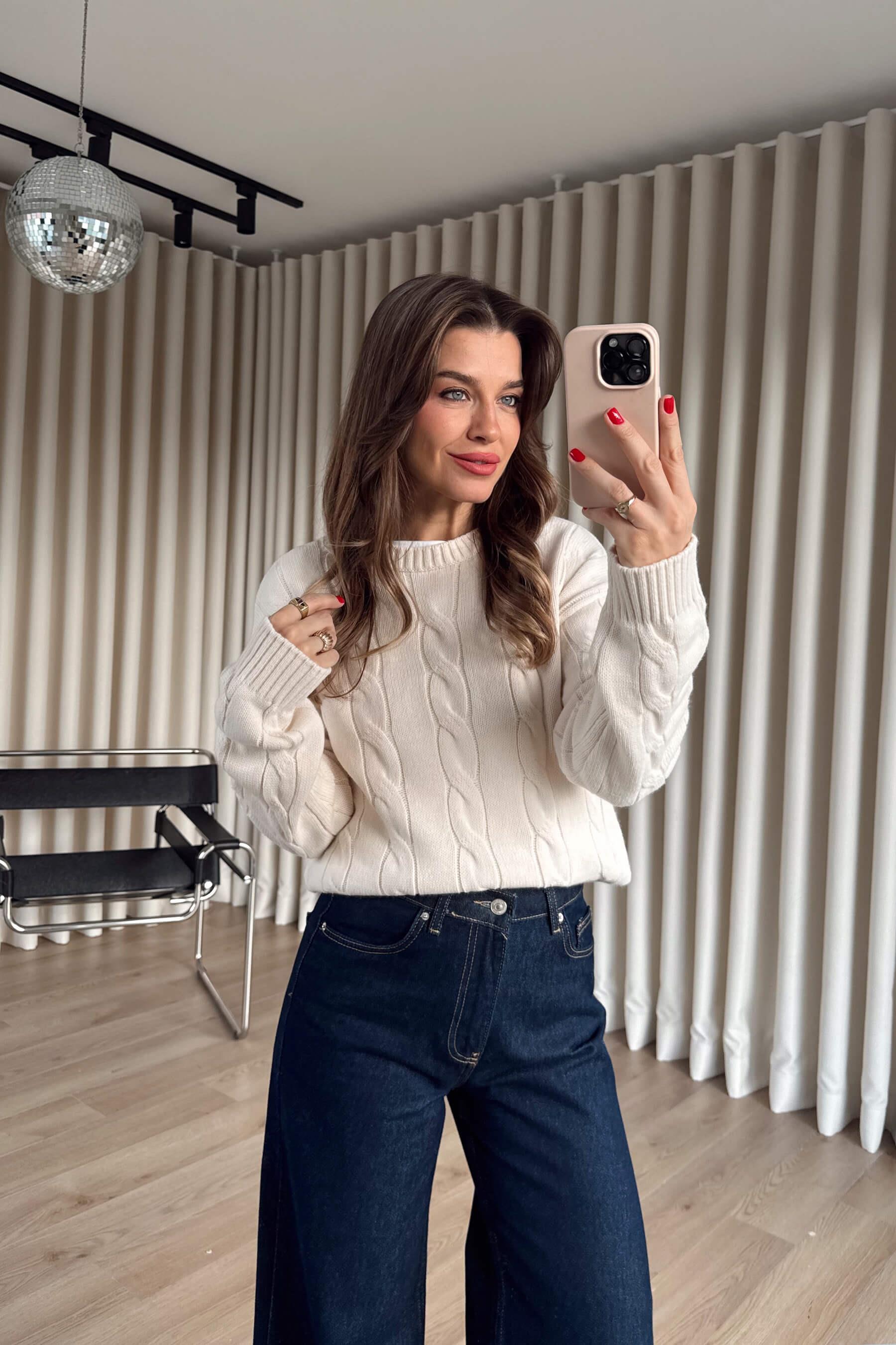 Ekru Örgü Model Triko Kazak