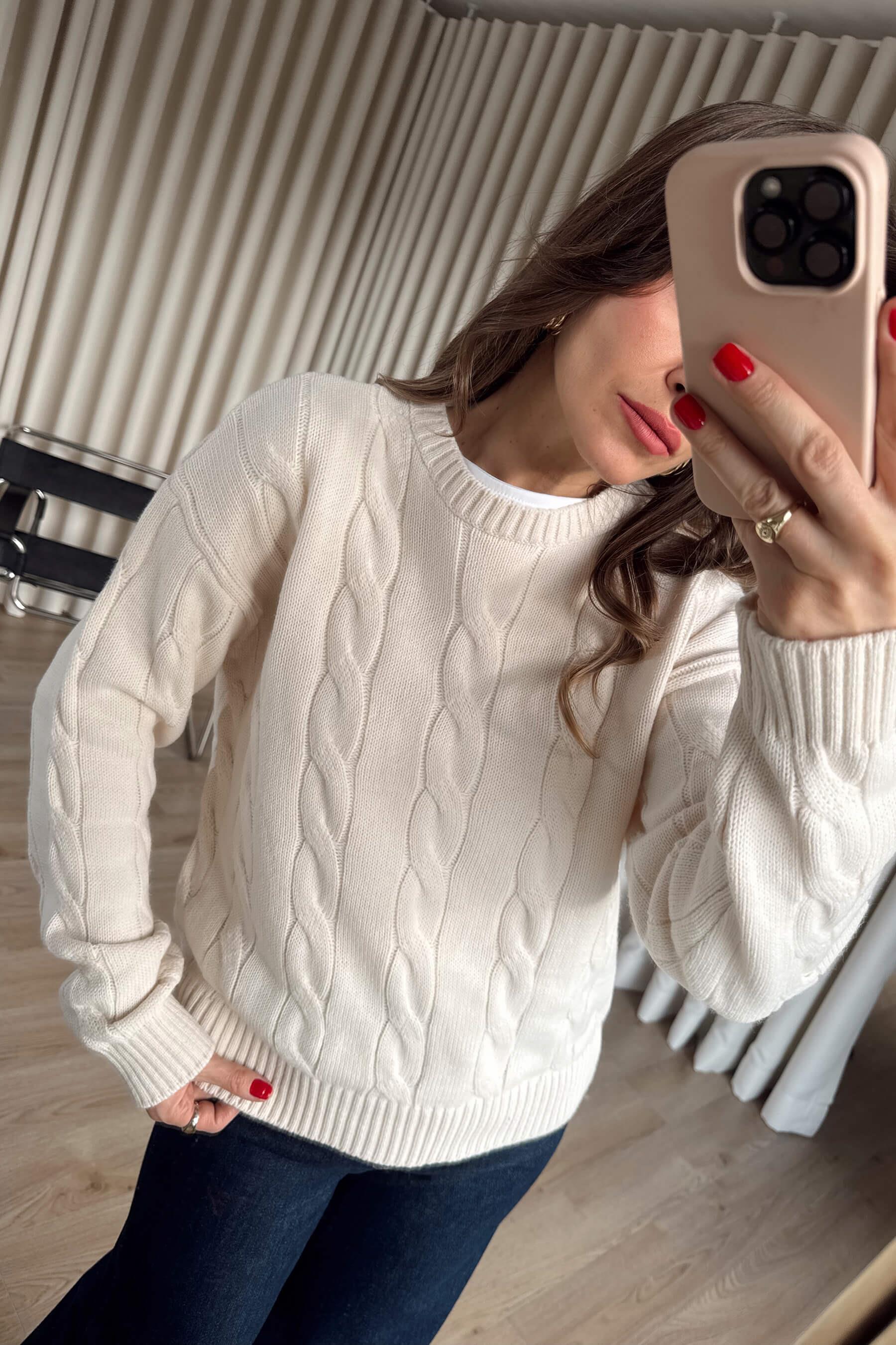 Ekru Örgü Model Triko Kazak