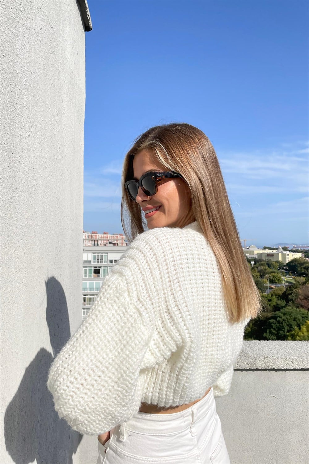 Ekru Örme Crop Hırka