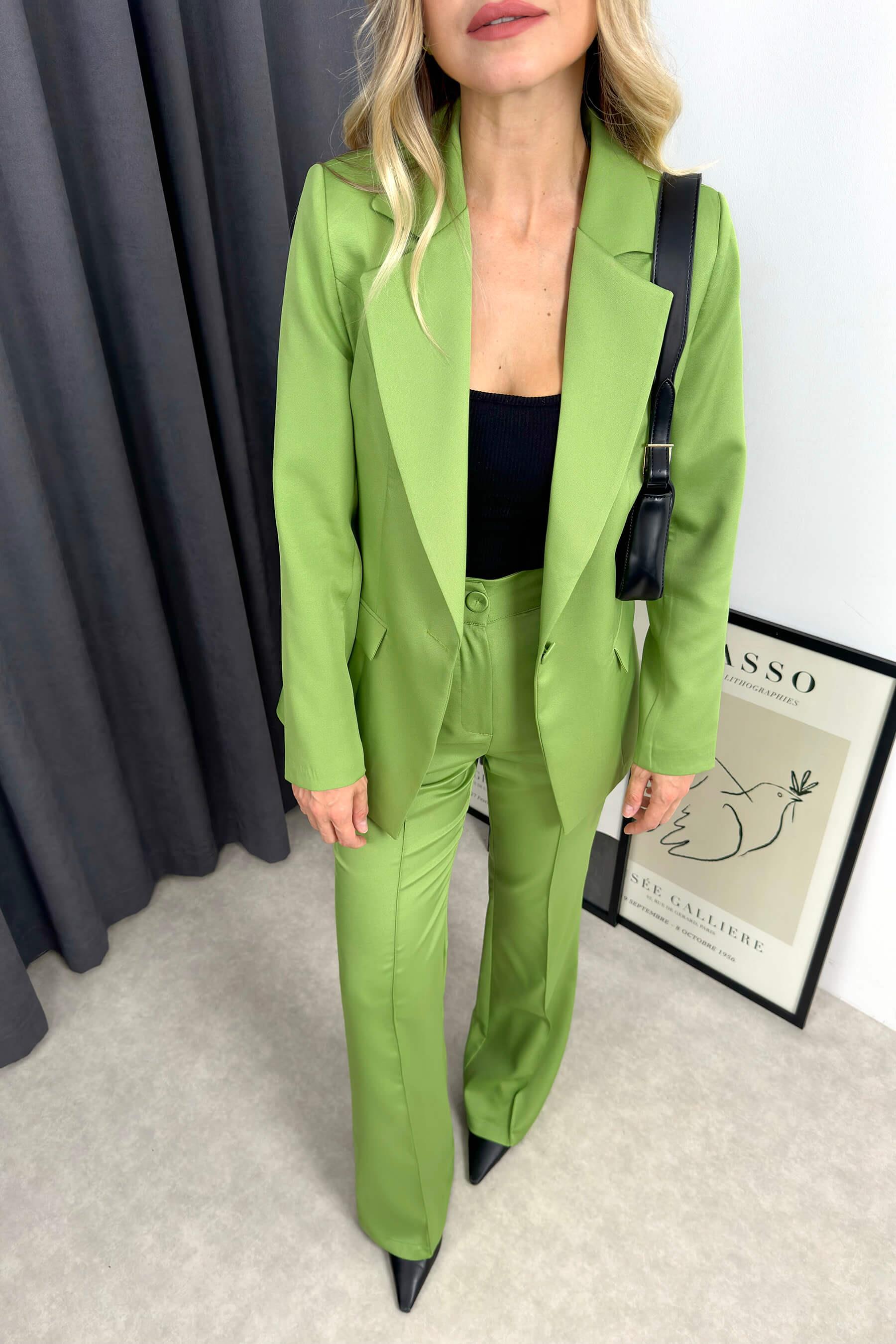 Fıstık Yeşili İspanyol Paça Ceket Pantolon Takım