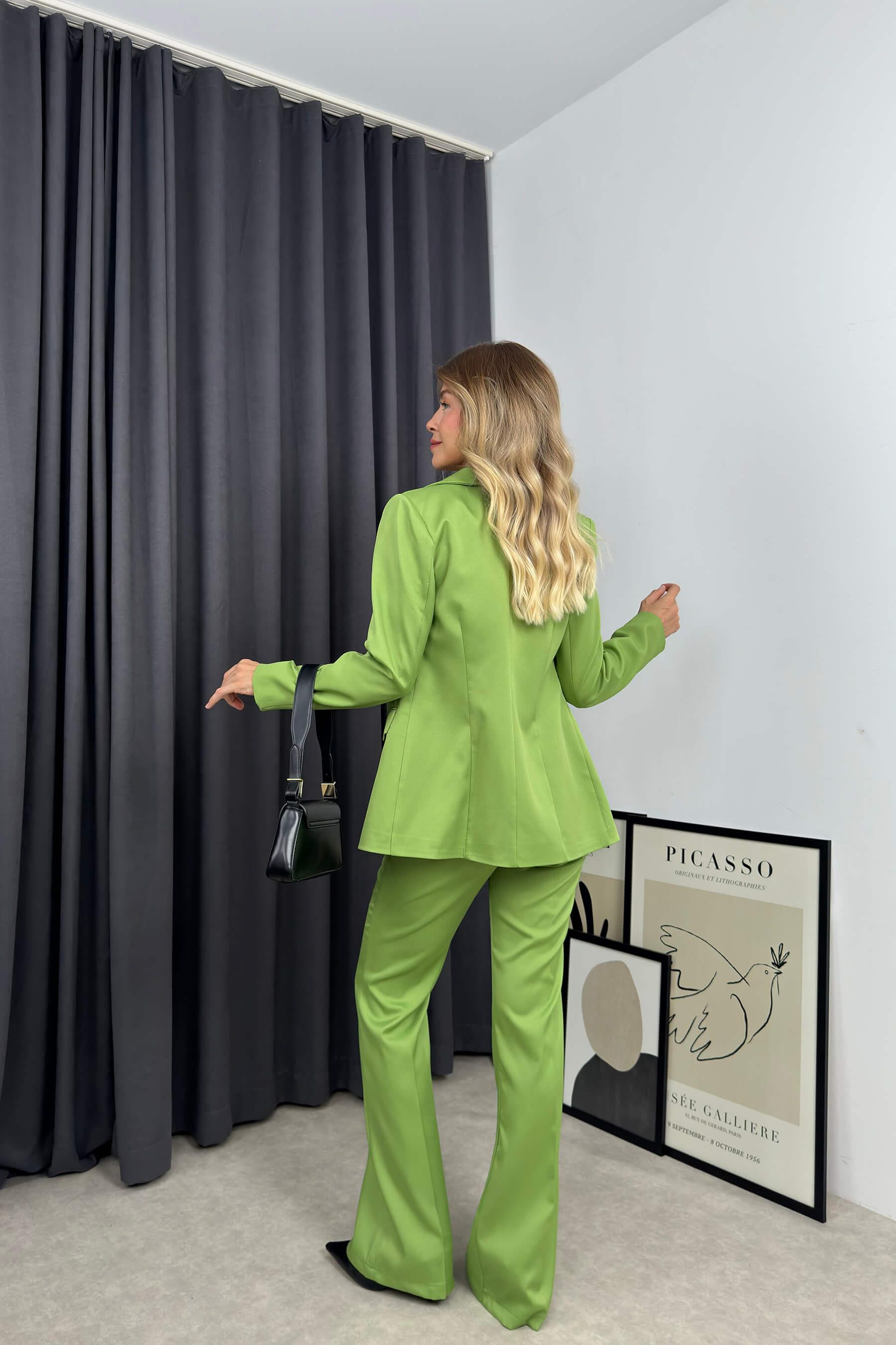 Fıstık Yeşili İspanyol Paça Ceket Pantolon Takım