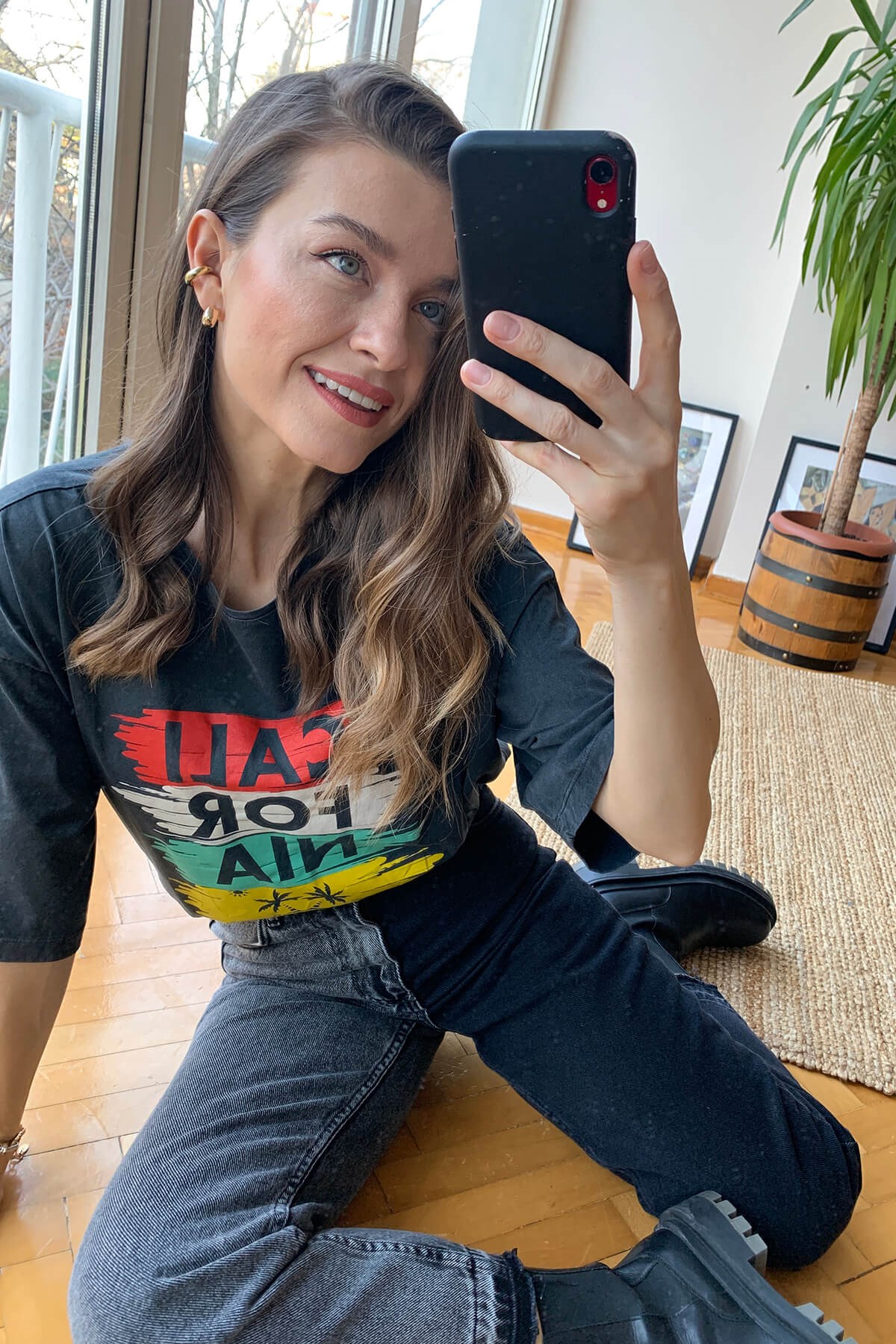 Füme California Baskılı T-Shirt