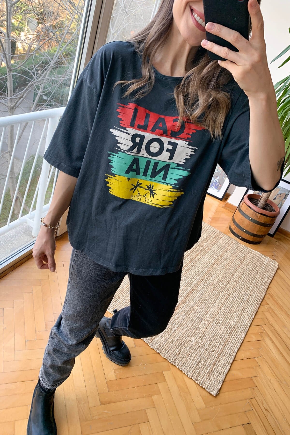 Füme California Baskılı T-Shirt