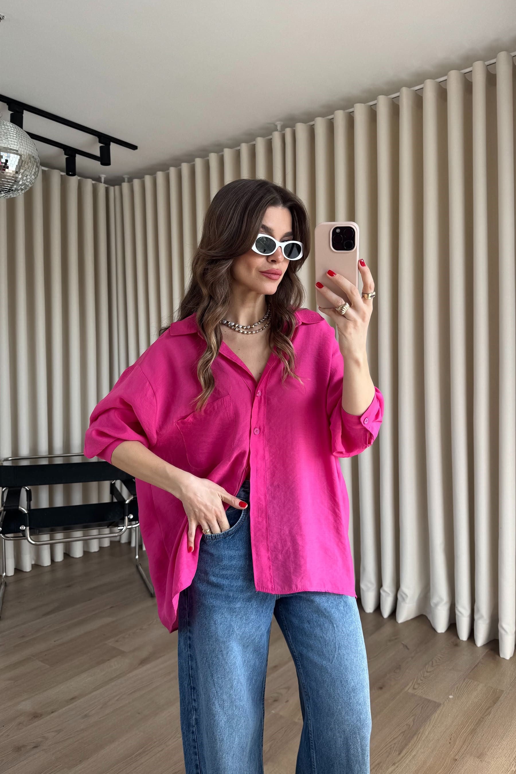 Fuşya Oversize Modal Kumaş Gömlek