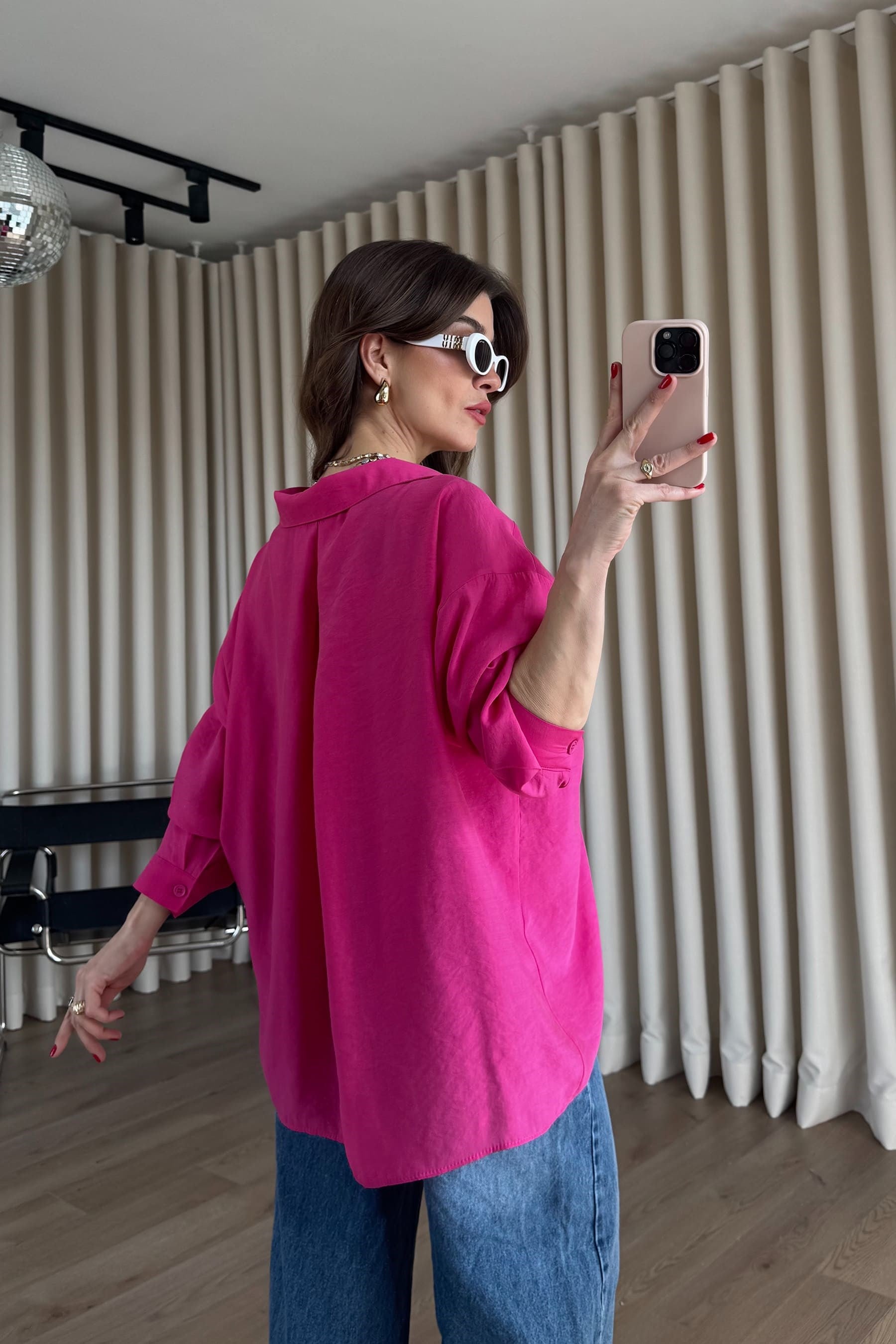Fuşya Oversize Modal Kumaş Gömlek