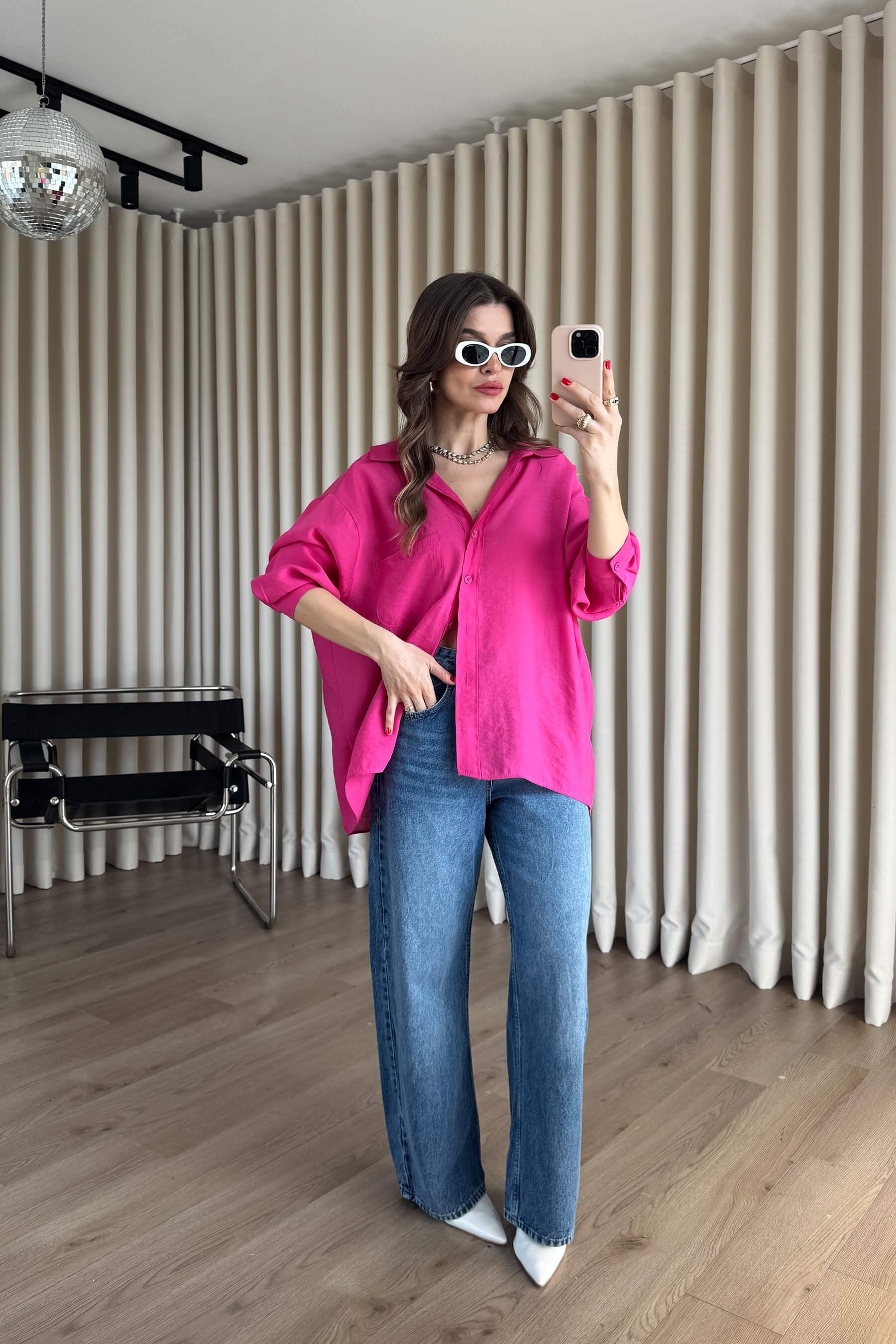 Fuşya Oversize Modal Kumaş Gömlek