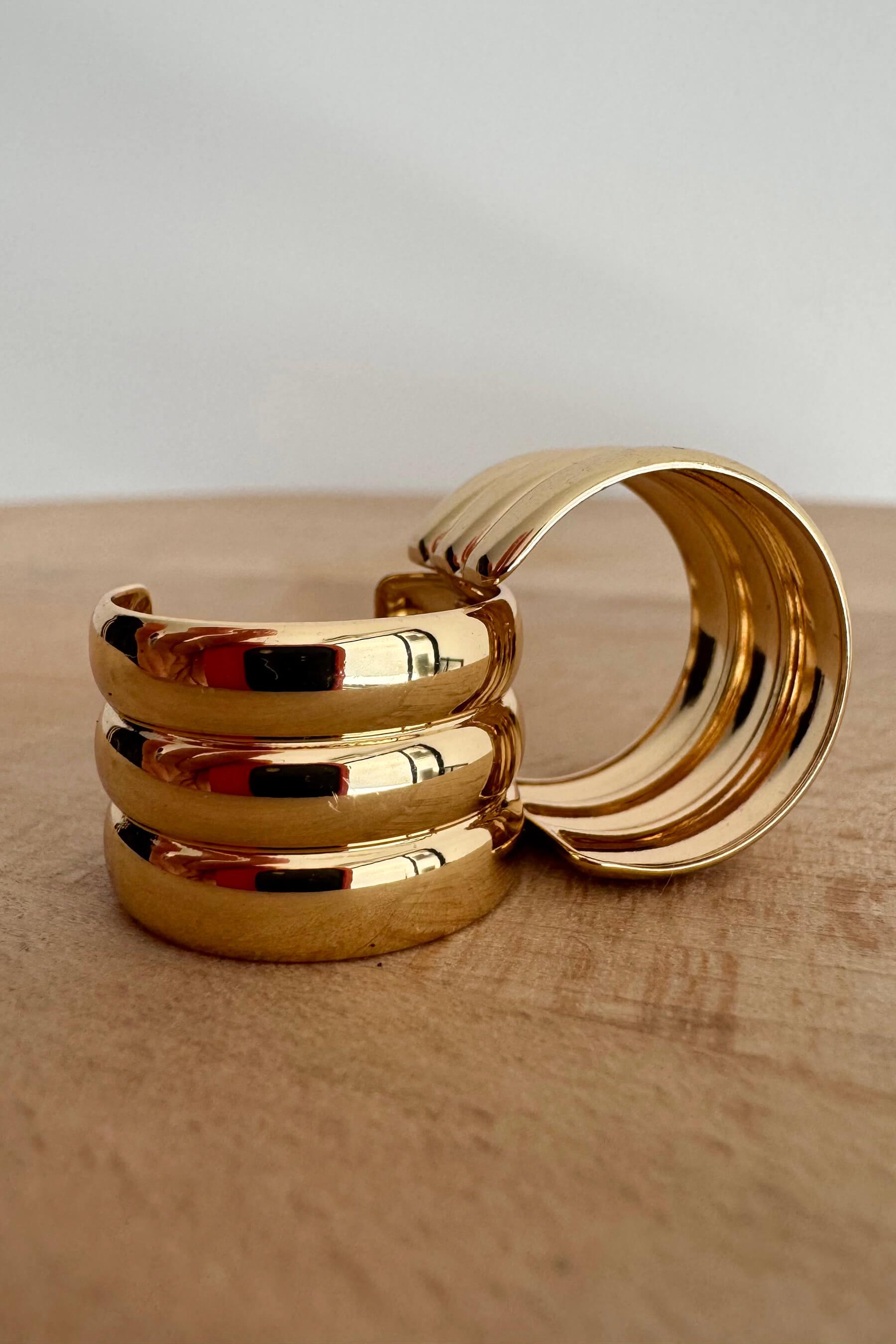 Gold Üçlü Plaka C Model Küpe
