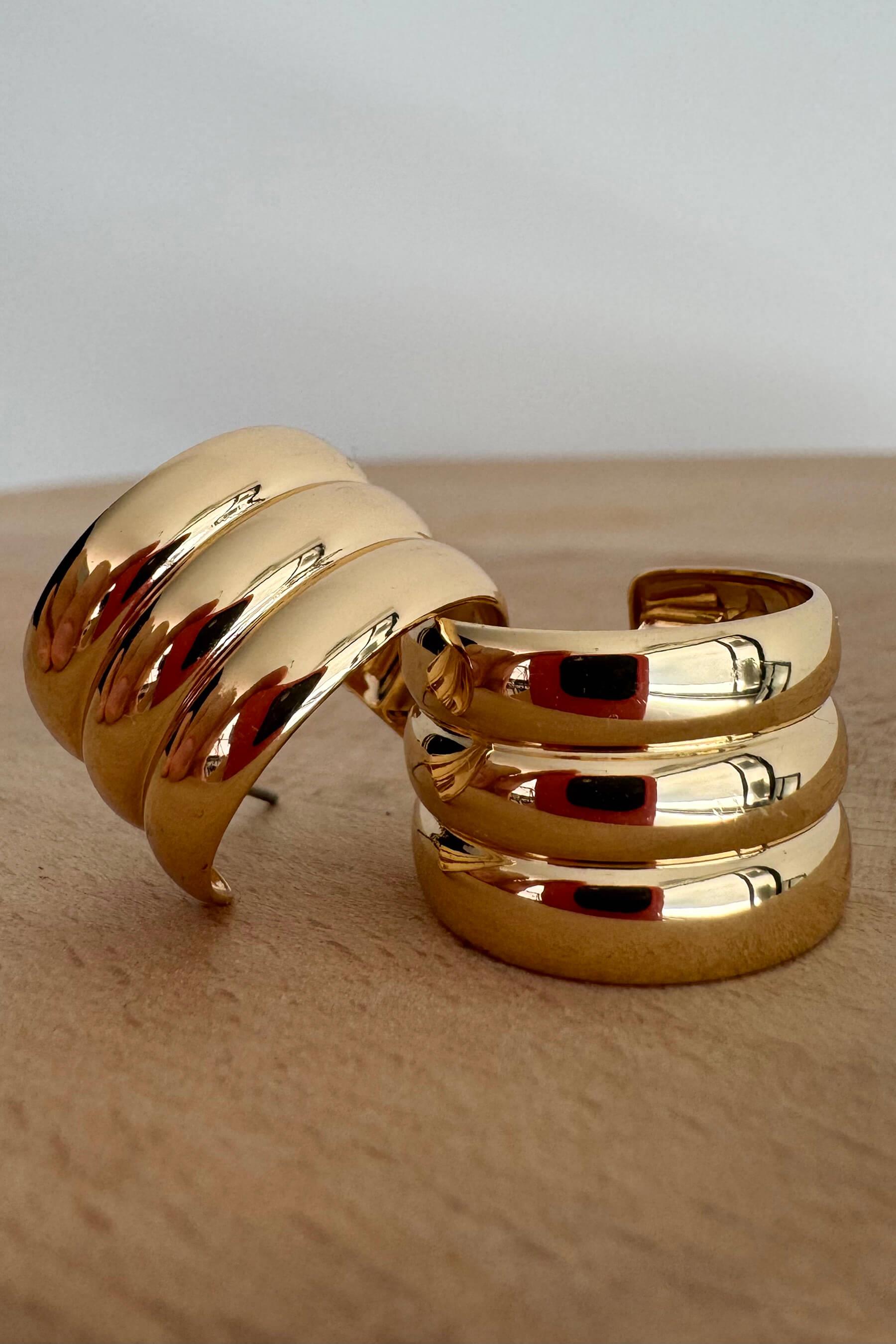 Gold Üçlü Plaka C Model Küpe