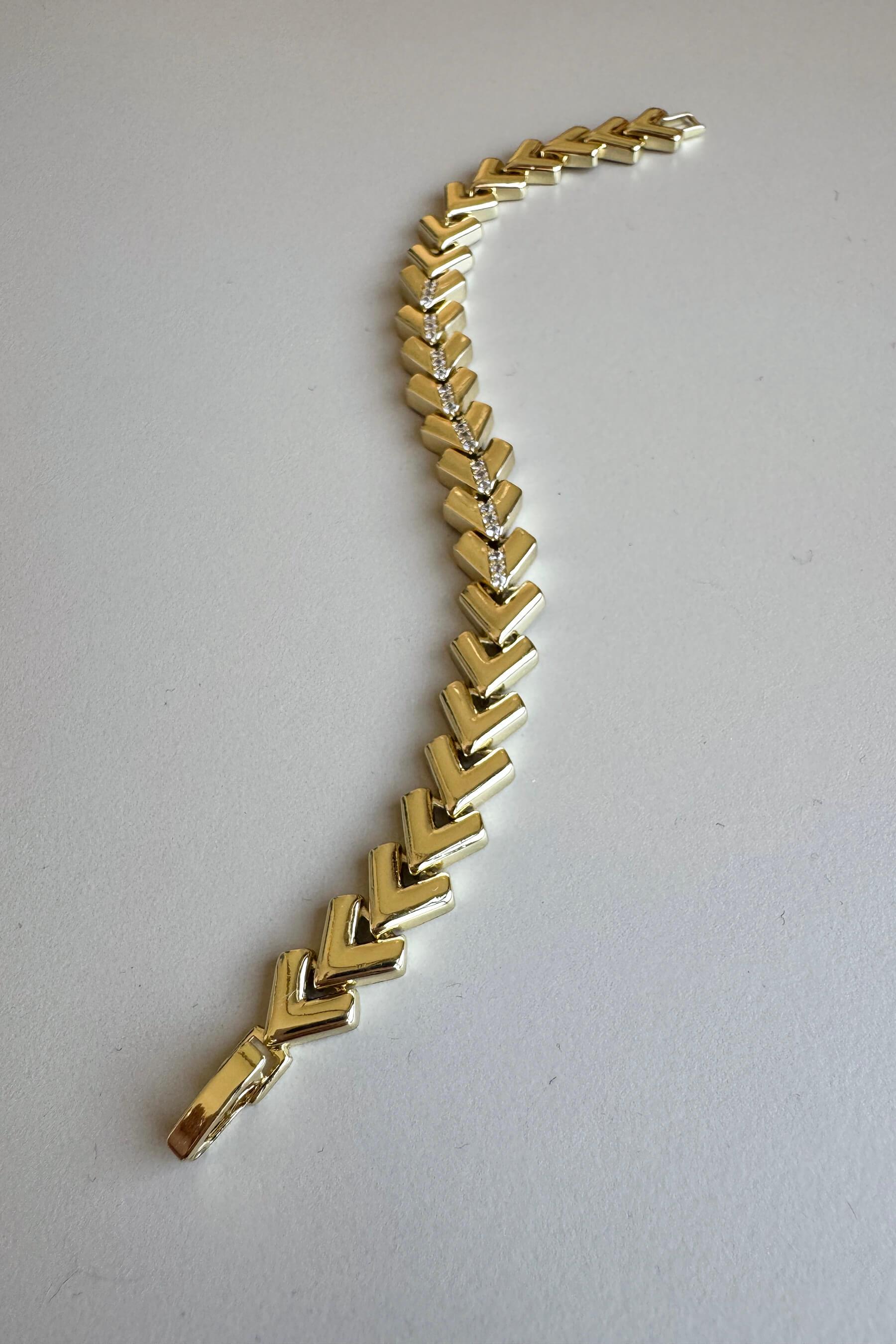 Gold Zirkon Taşlı Balık Sırtı Bileklik