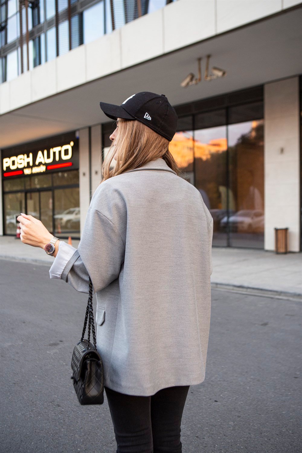 Gri Astarlı Oversize Blazer Ceket