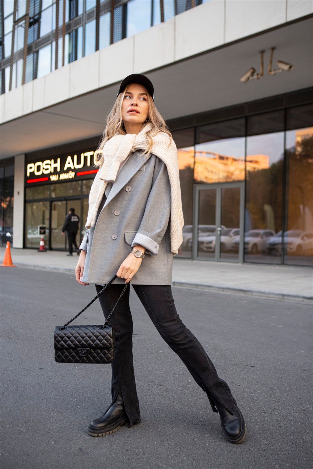 Gri Astarlı Oversize Blazer Ceket
