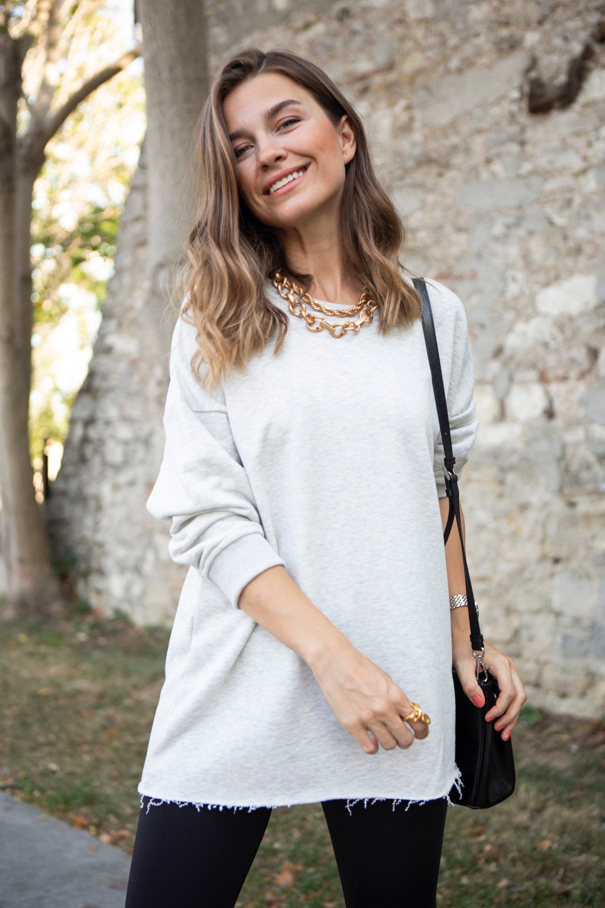 Gri Dikişsiz Bisiklet Yaka Sweatshirt