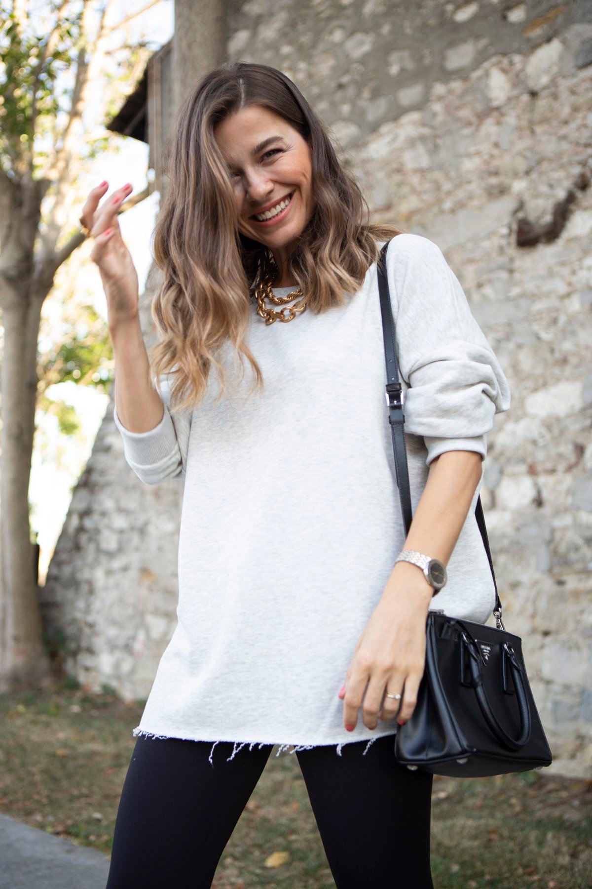 Gri Dikişsiz Bisiklet Yaka Sweatshirt