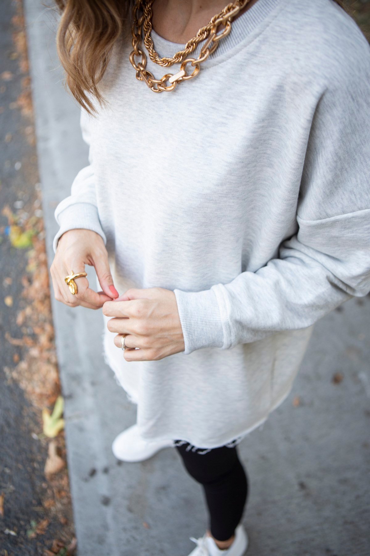 Gri Dikişsiz Bisiklet Yaka Sweatshirt