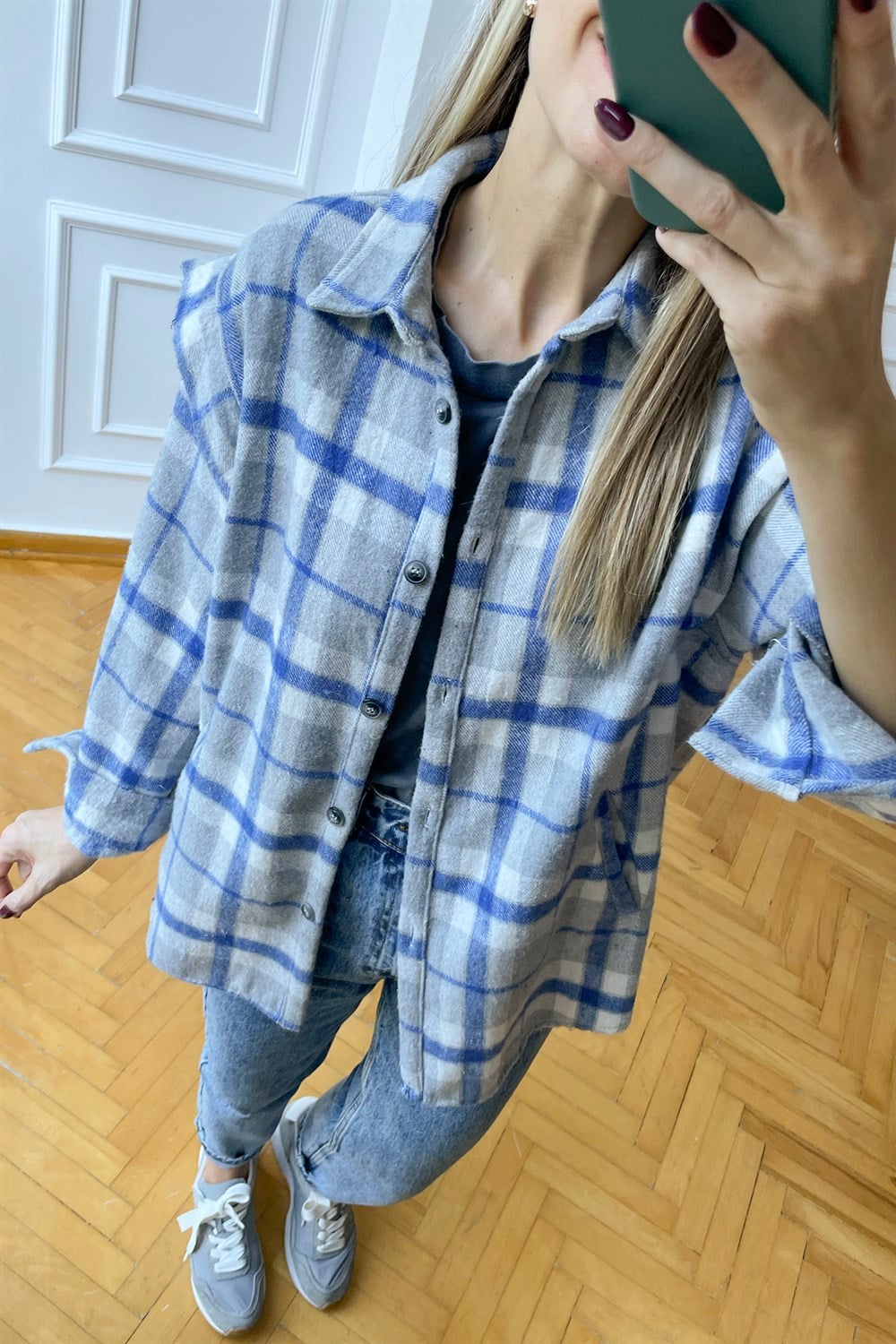 Gri Mavi Ekoseli Oduncu Gömlek