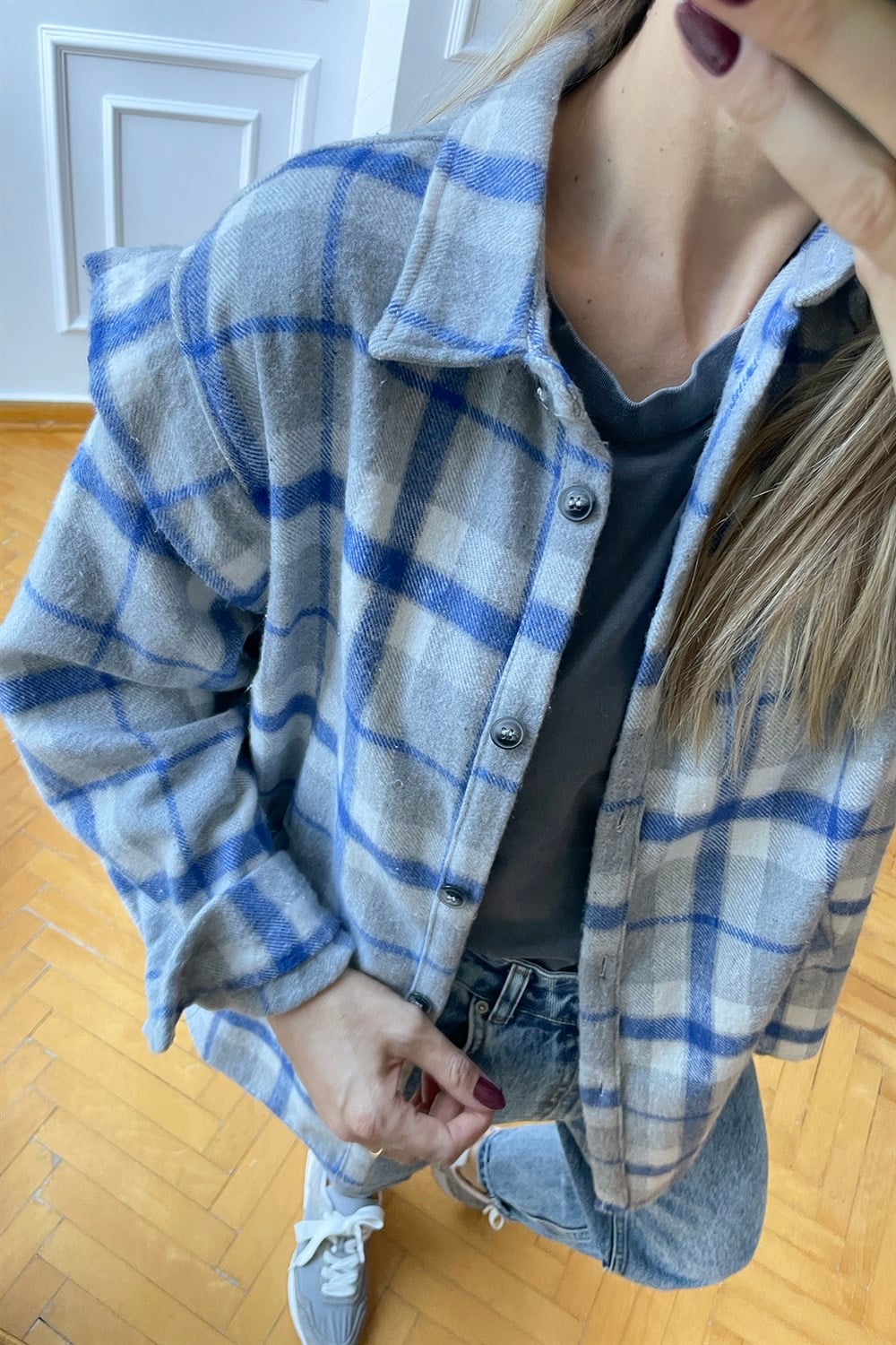 Gri Mavi Ekoseli Oduncu Gömlek