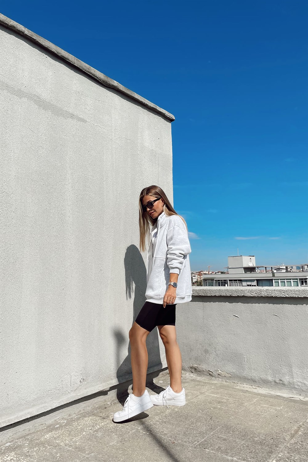 Gri Melanj Fermuarlı Sweatshirt
