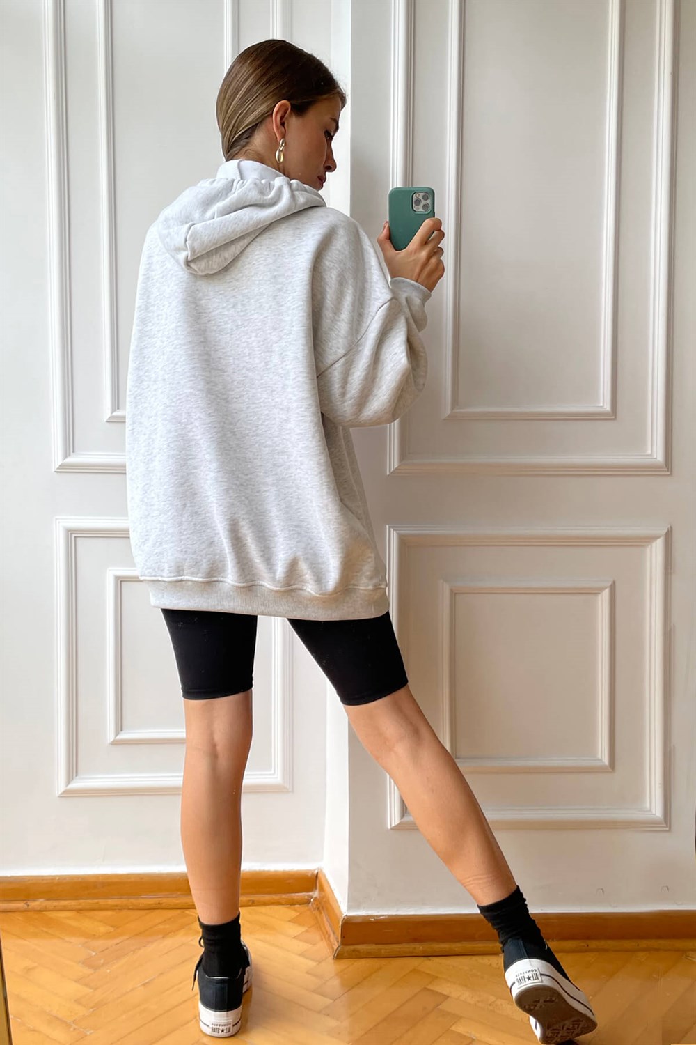 Gri Melanj New York Baskılı Sweat