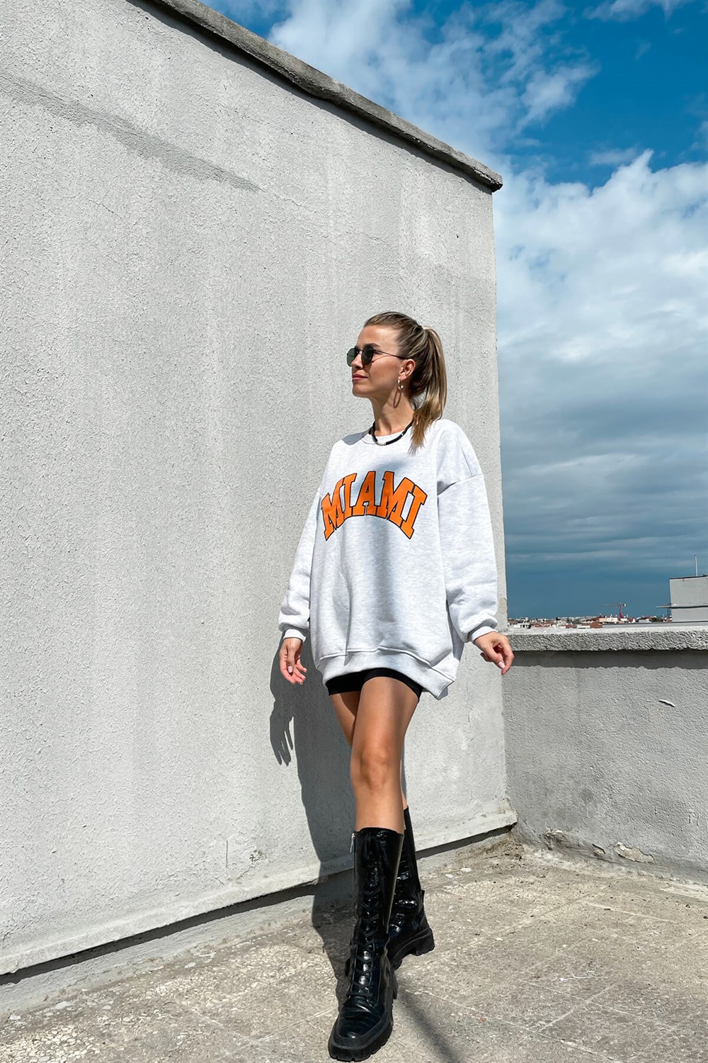 Gri Miami Baskıılı Sweatshirt