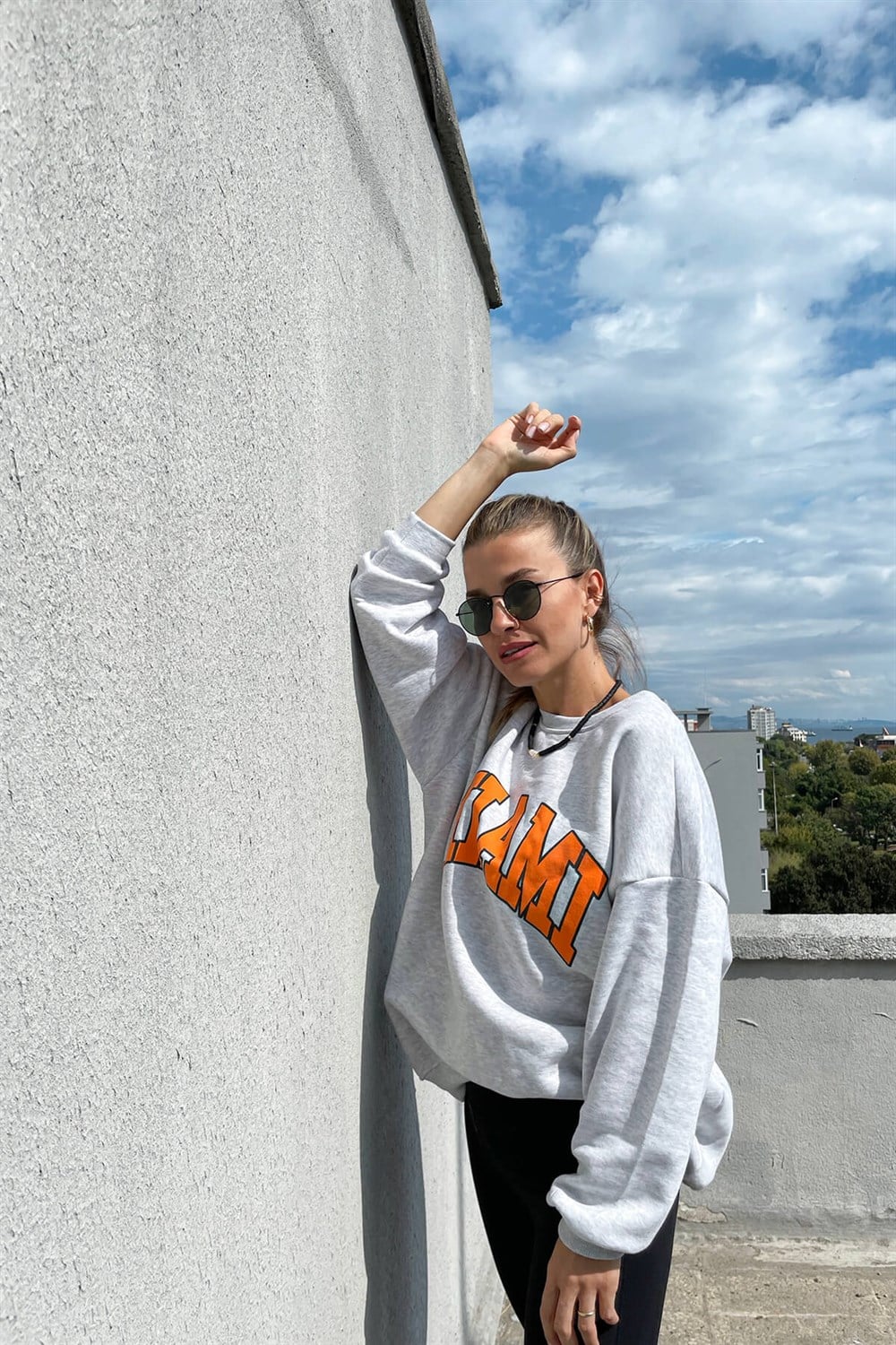 Gri Miami Baskıılı Sweatshirt