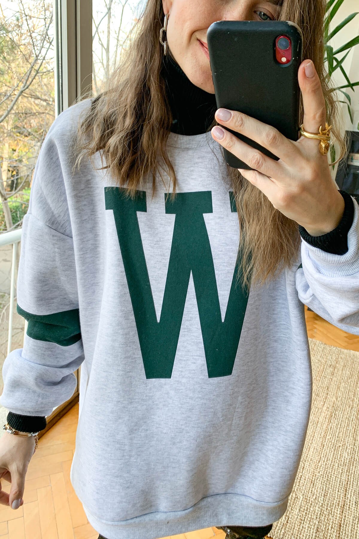 Gri W Baskılı Sweatshirt