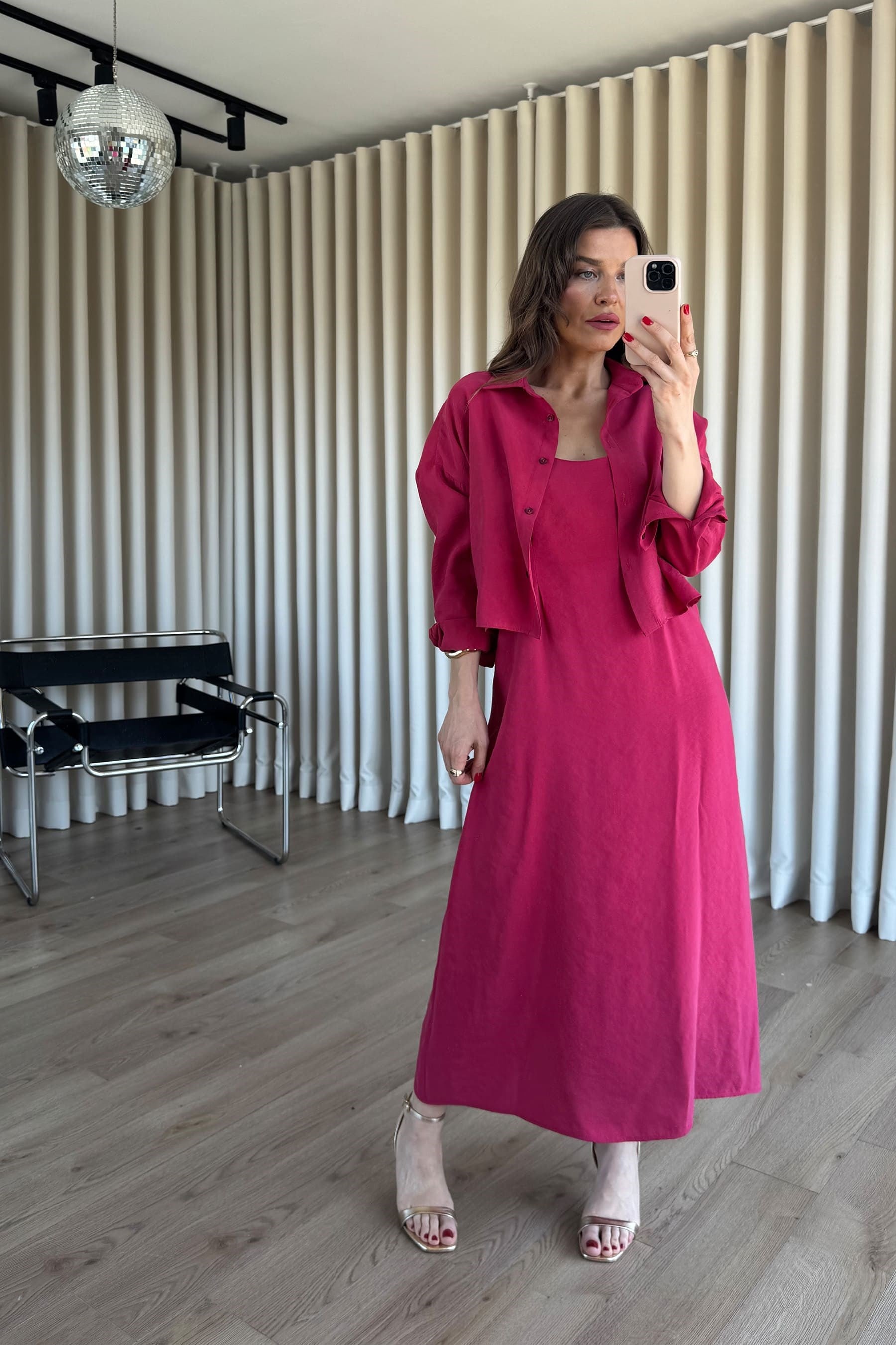Gül Kurusu Askılı Modal Elbise Gömlek Takım
